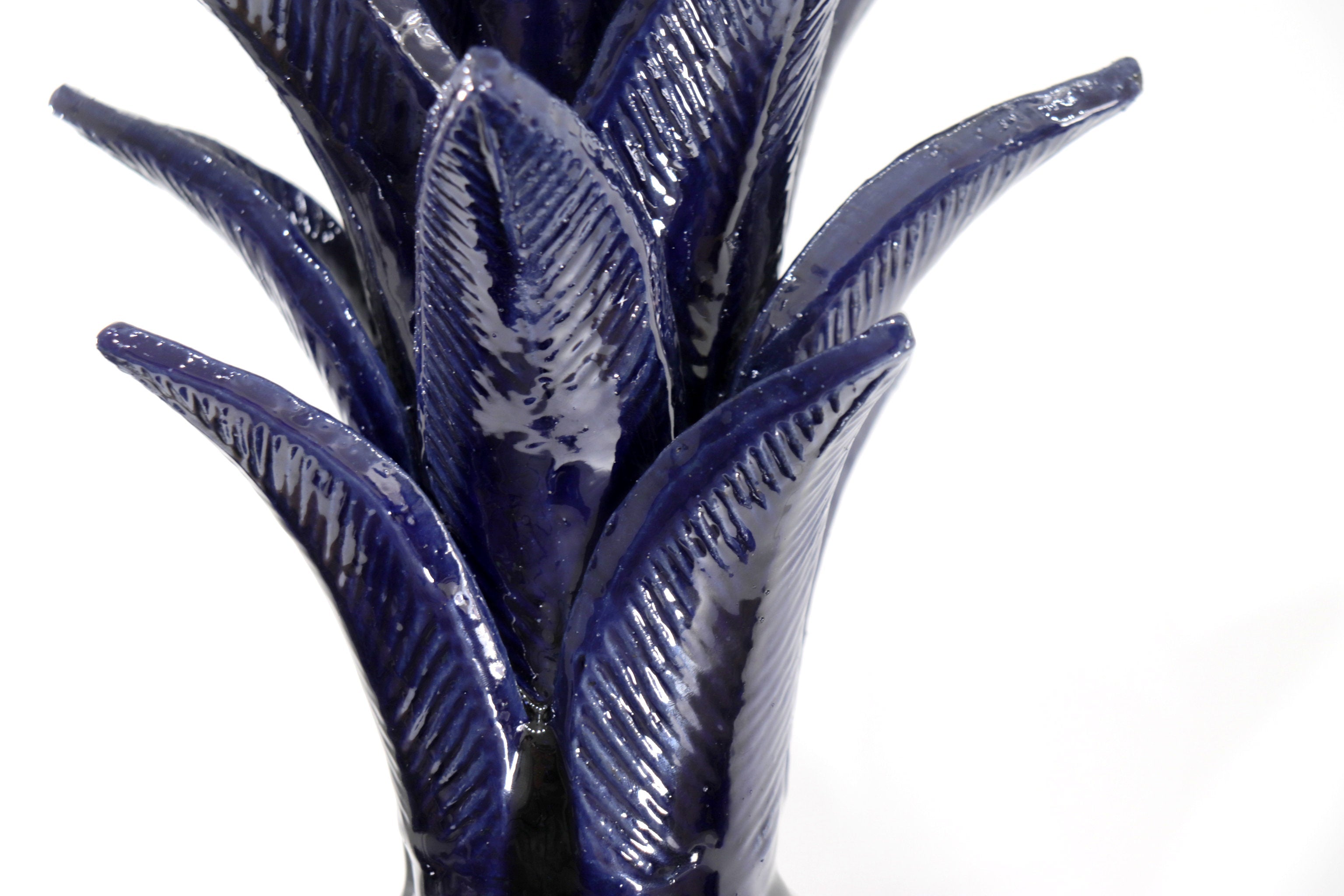 Michoacán Clay Pineapple - Blue with Leaves - 19.6 in. - Made to Order Juan Gtz