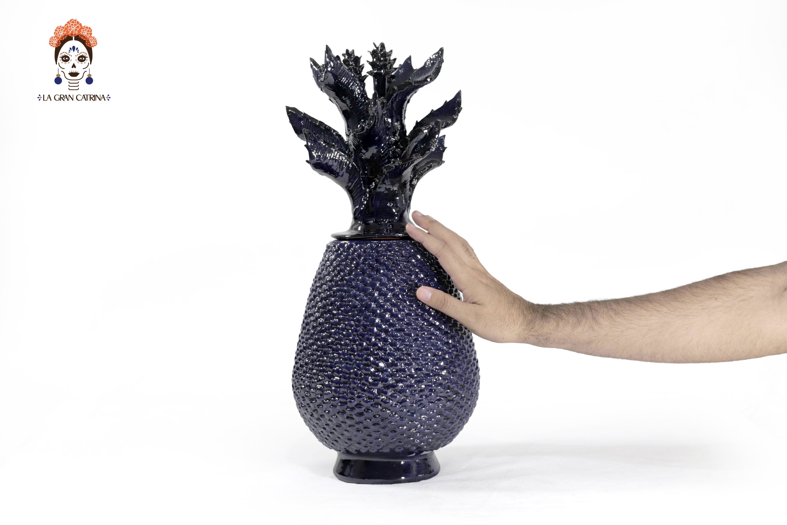 Blue Pineapple of tejido with Wavy Lid - 20 in. Juan Gtz