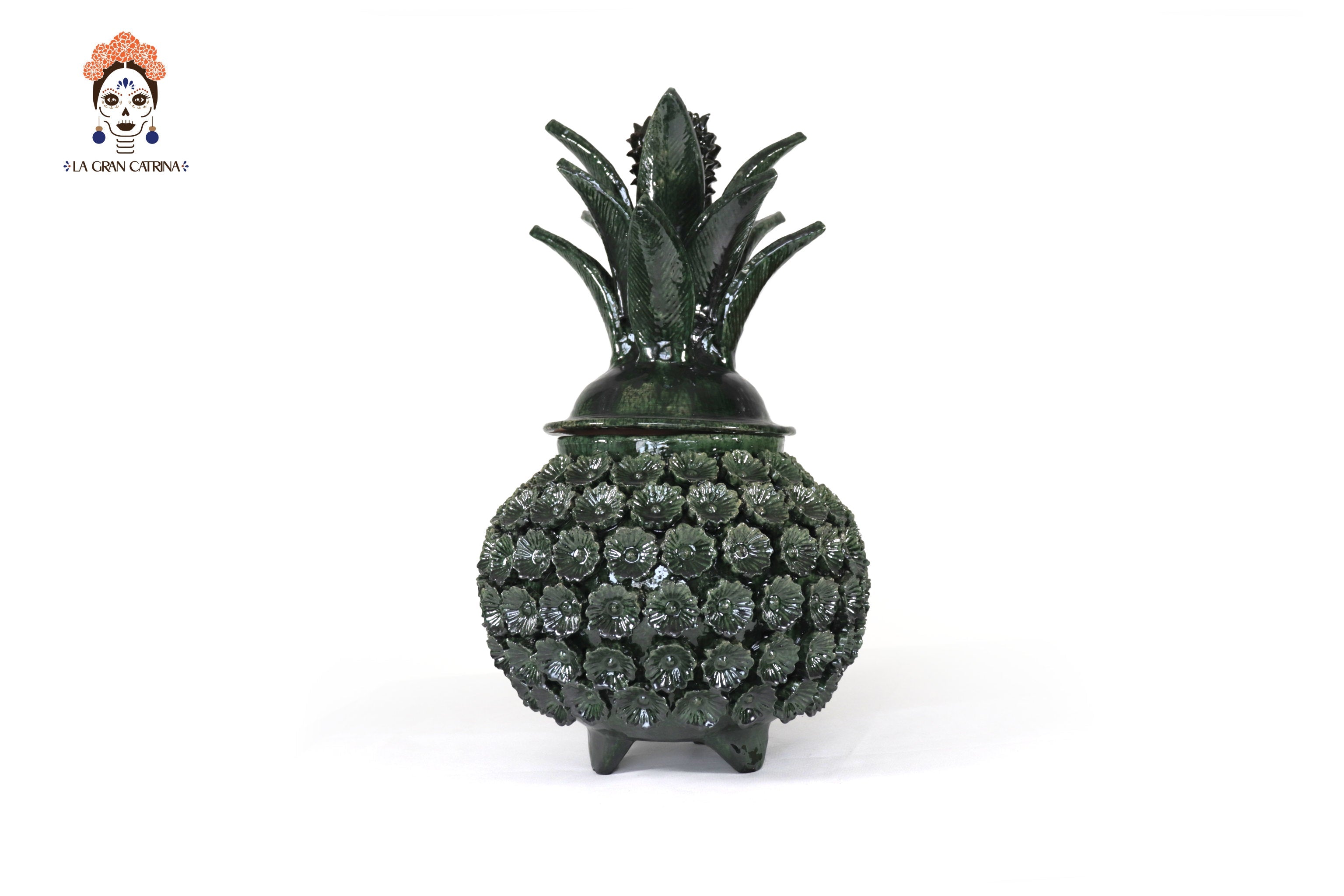 Michoacán Clay Pineapple - Green with Flowers - Tangancícuaro - 18 in.- Made to Order Juan Gtz