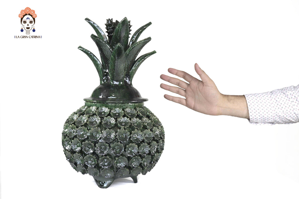 Michoacán Clay Pineapple - Green with Flowers - Tangancícuaro - 18 in.- Made to Order Juan Gtz