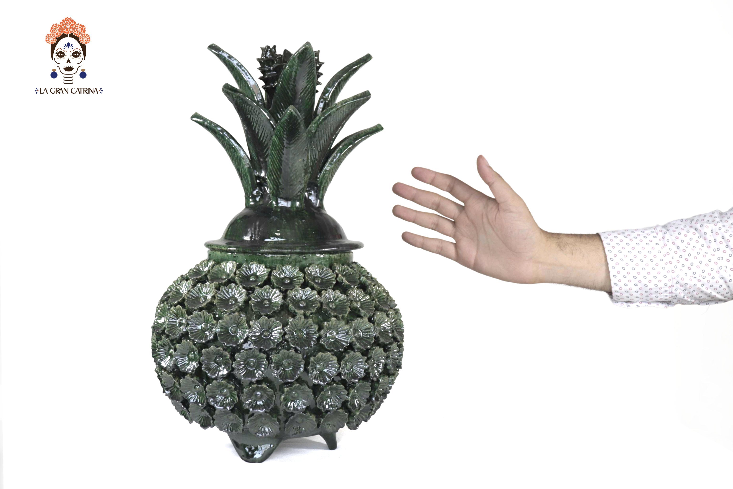 Michoacán Clay Pineapple - Green with Flowers - Tangancícuaro - 18 in.- Made to Order Juan Gtz