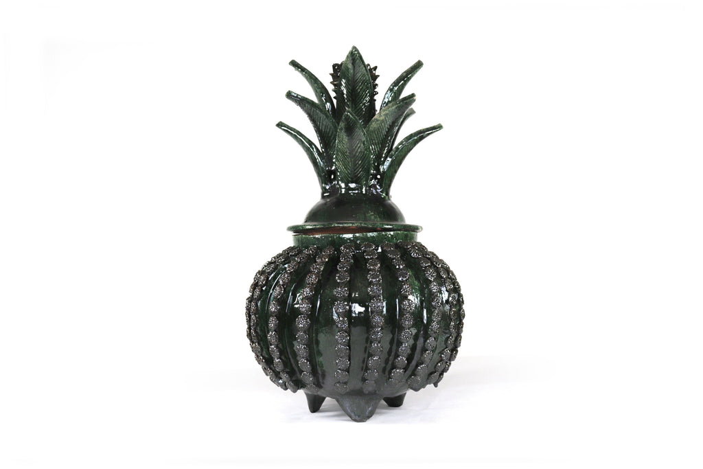 Michoacán Clay Pineapple - Green Barrel Cactus with Flowers - Tangancícuaro - 18 in. Juan Gtz
