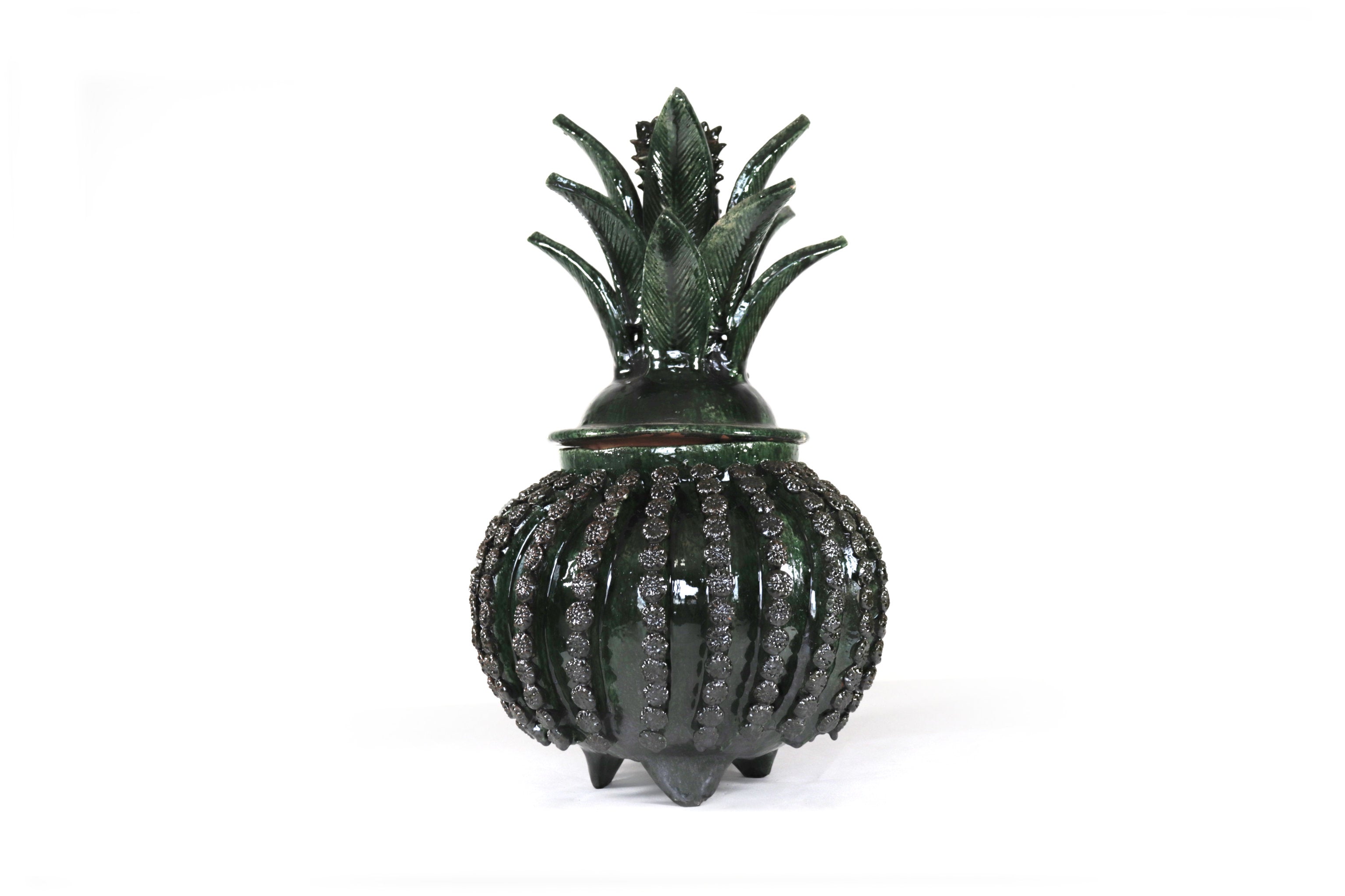 Michoacán Clay Pineapple - Green Barrel Cactus with Flowers - Tangancícuaro - 18 in. Juan Gtz