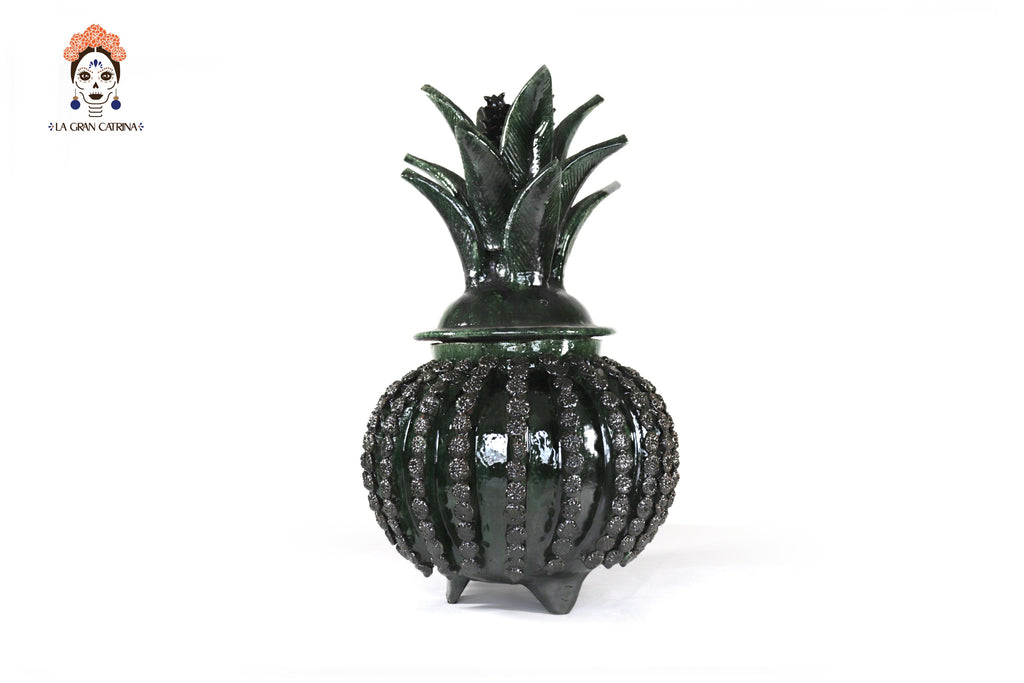Michoacán Clay Pineapple - Green Barrel Cactus with Flowers - Tangancícuaro - 18 in. Juan Gtz