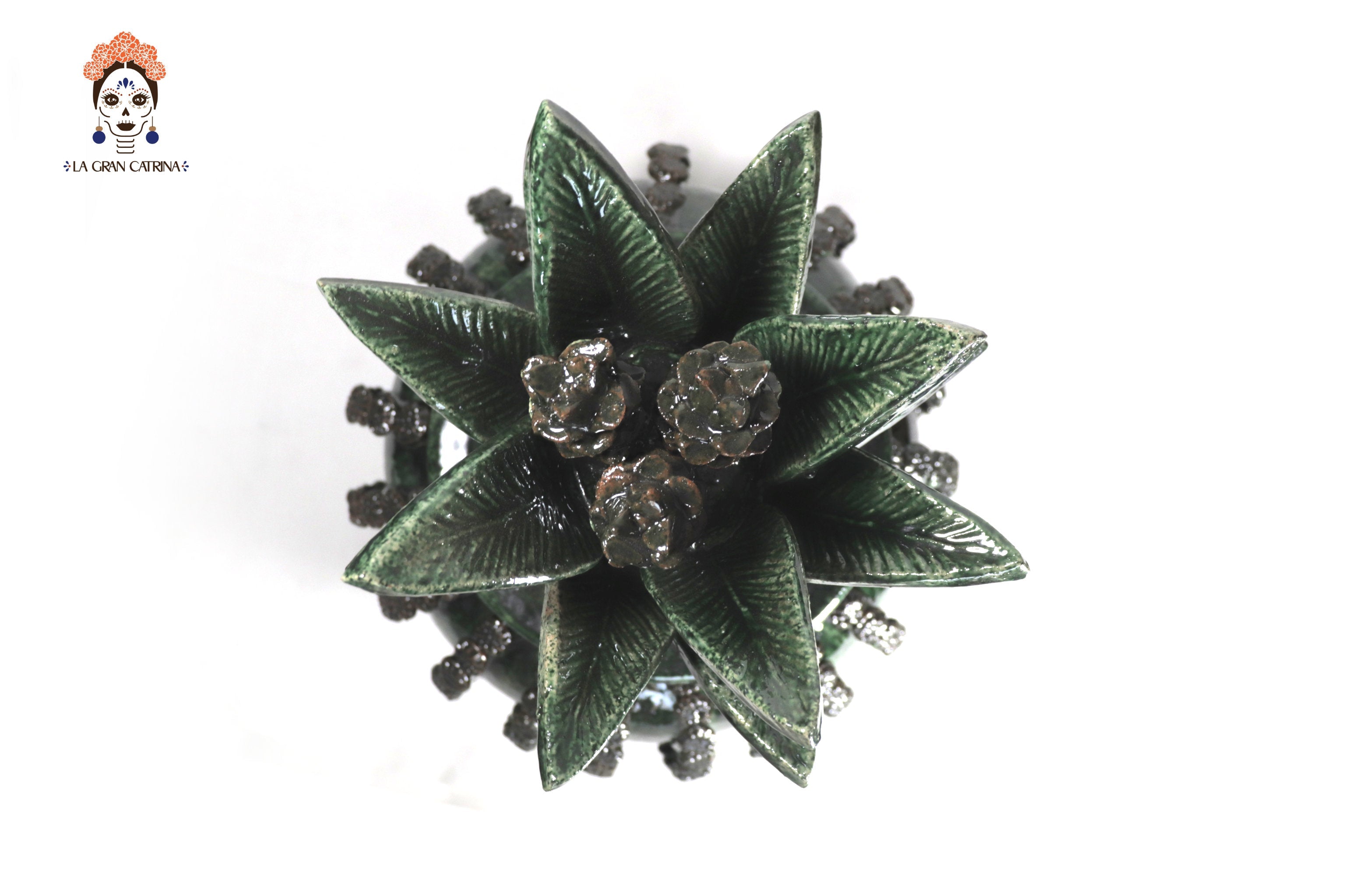 Michoacán Clay Pineapple - Green Barrel Cactus with Flowers - Tangancícuaro - 18 in. Juan Gtz