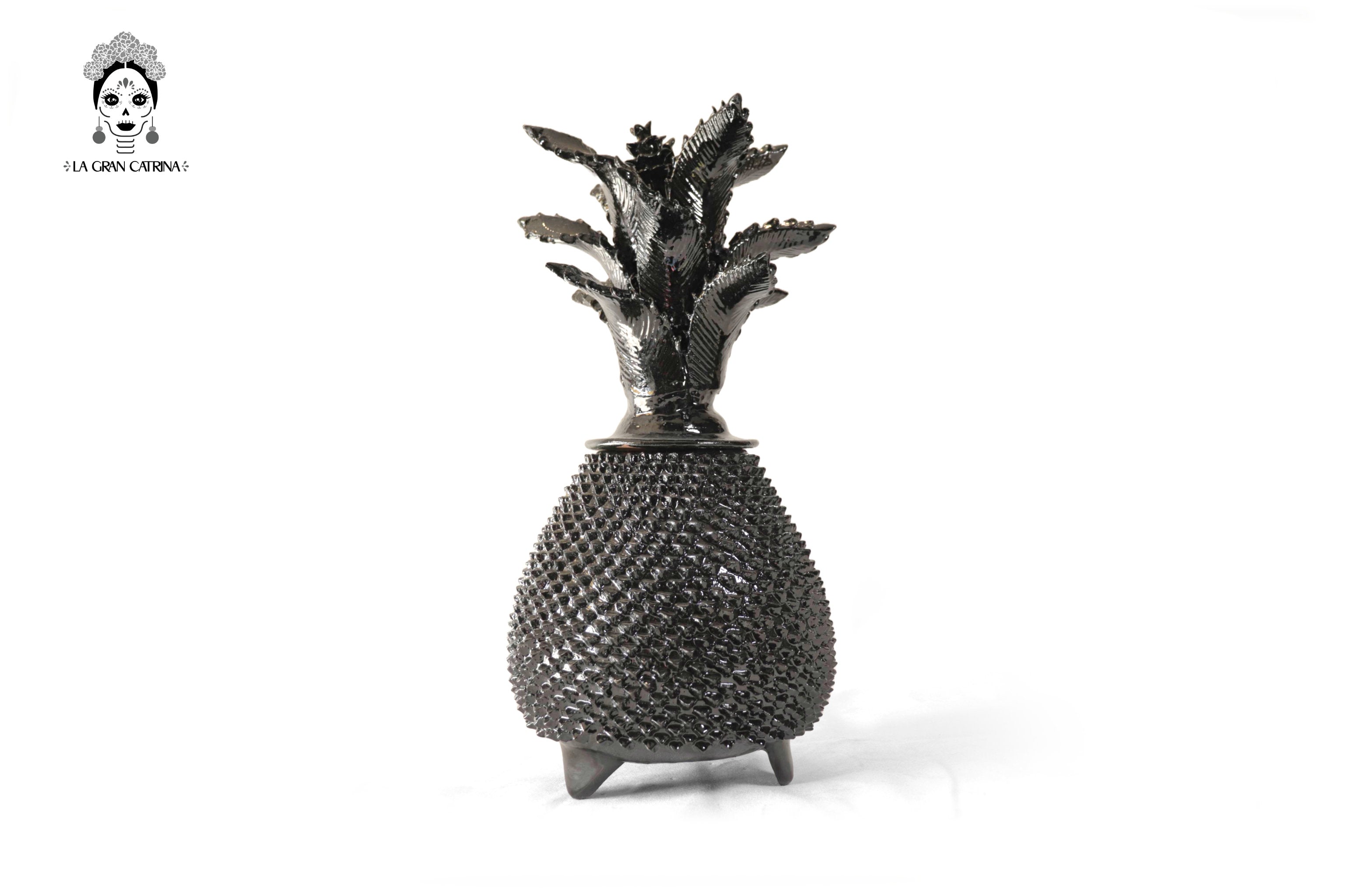 Michoacán Clay Pineapple - Black with Spikes with Special Lid - 19 in. Juan Gtz