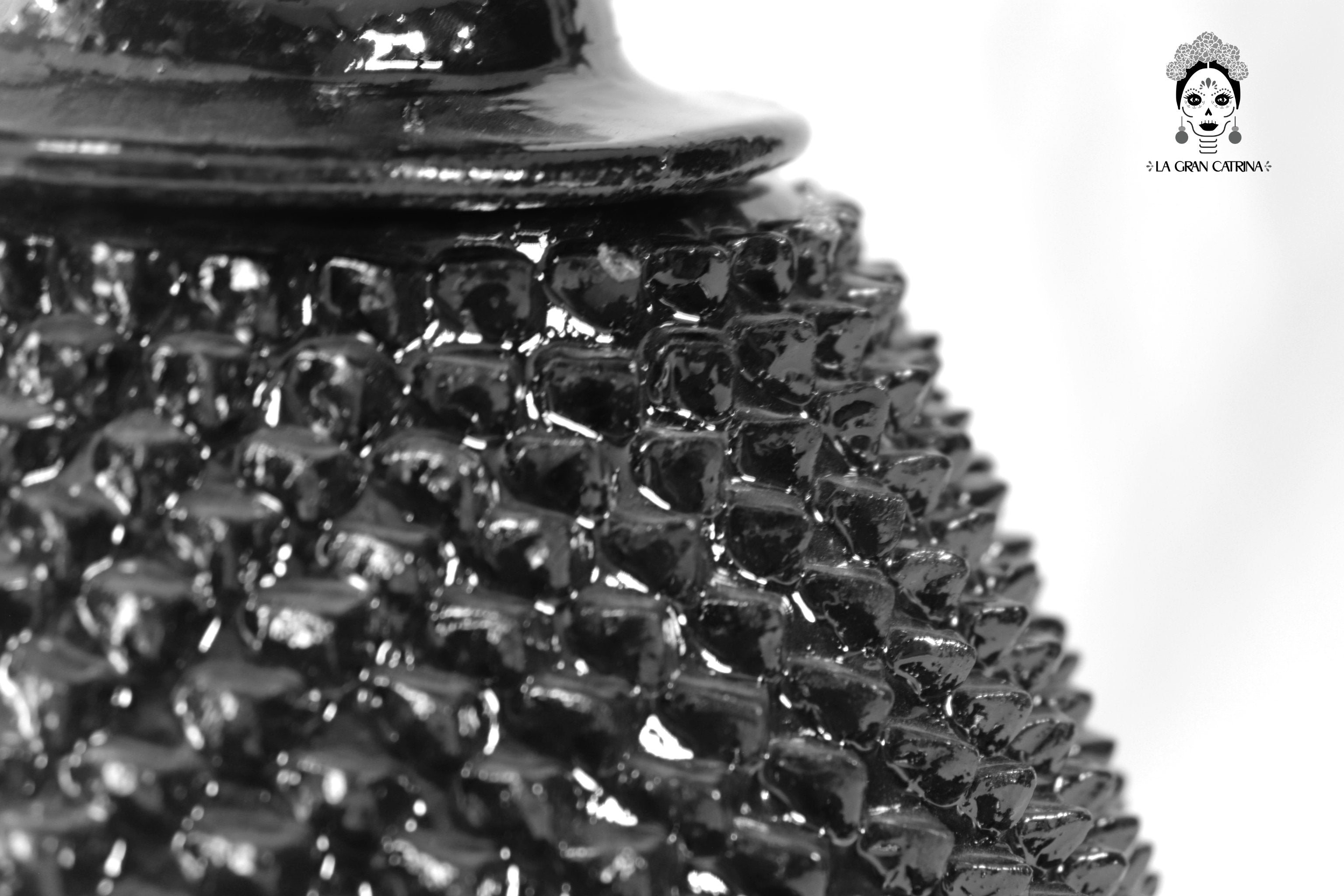 Michoacán Clay Pineapple - Black with Spikes with Special Lid - 19 in. Juan Gtz