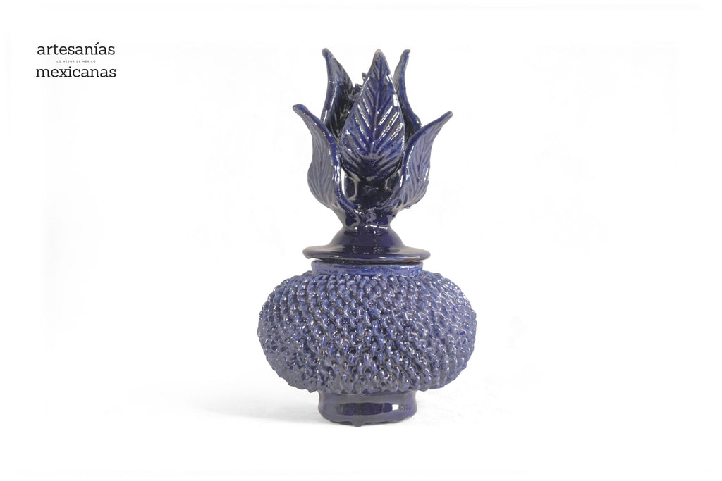 Blue Pineapple with Spikes with Curved Lid - 8.5 in. - in. Production Juan Gtz