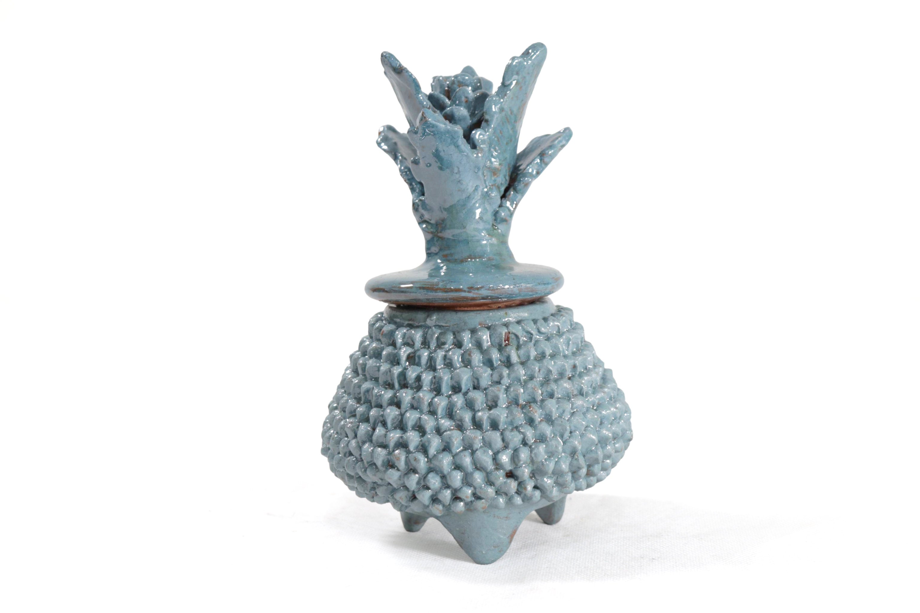 Glazed Clay Pineapple - Brick Pattern turquoise - 7.7 in. Juan Gtz