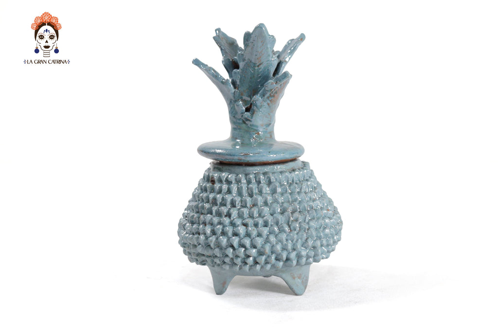 Glazed Clay Pineapple - Brick Pattern turquoise - 7.7 in. Juan Gtz