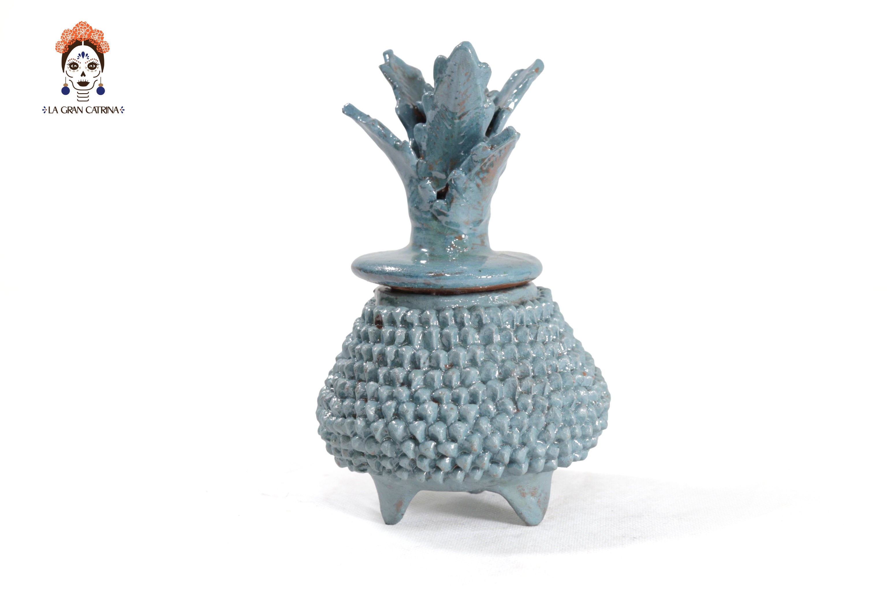 Glazed Clay Pineapple - Brick Pattern turquoise - 7.7 in. Juan Gtz