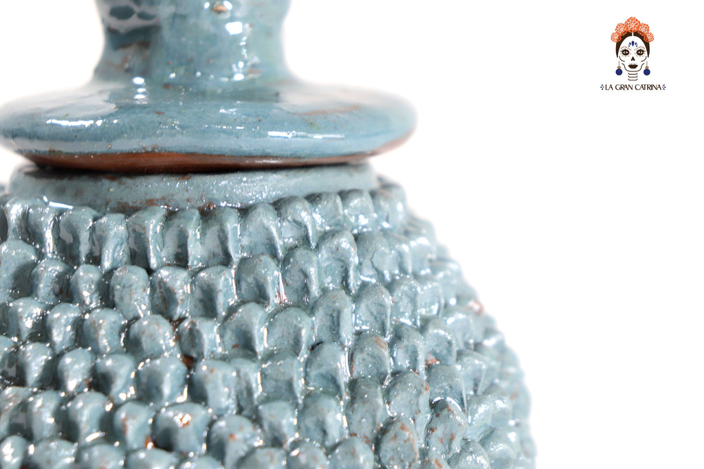 Glazed Clay Pineapple - Brick Pattern turquoise - 7.7 in. Juan Gtz