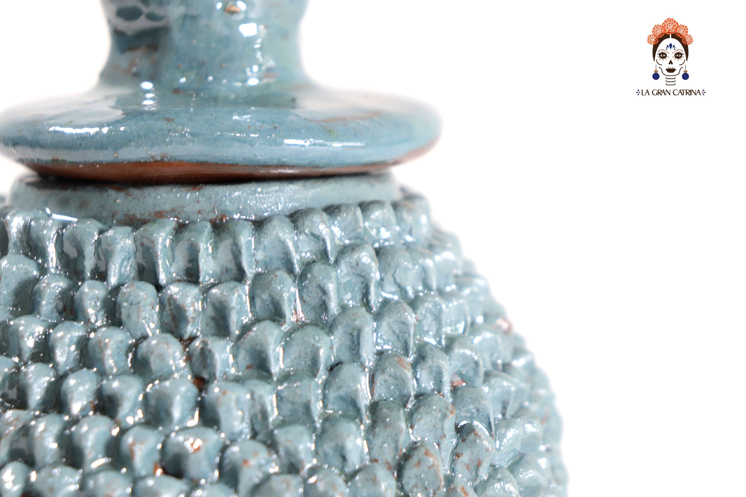 Glazed Clay Pineapple - Brick Pattern turquoise - 7.7 in. Juan Gtz