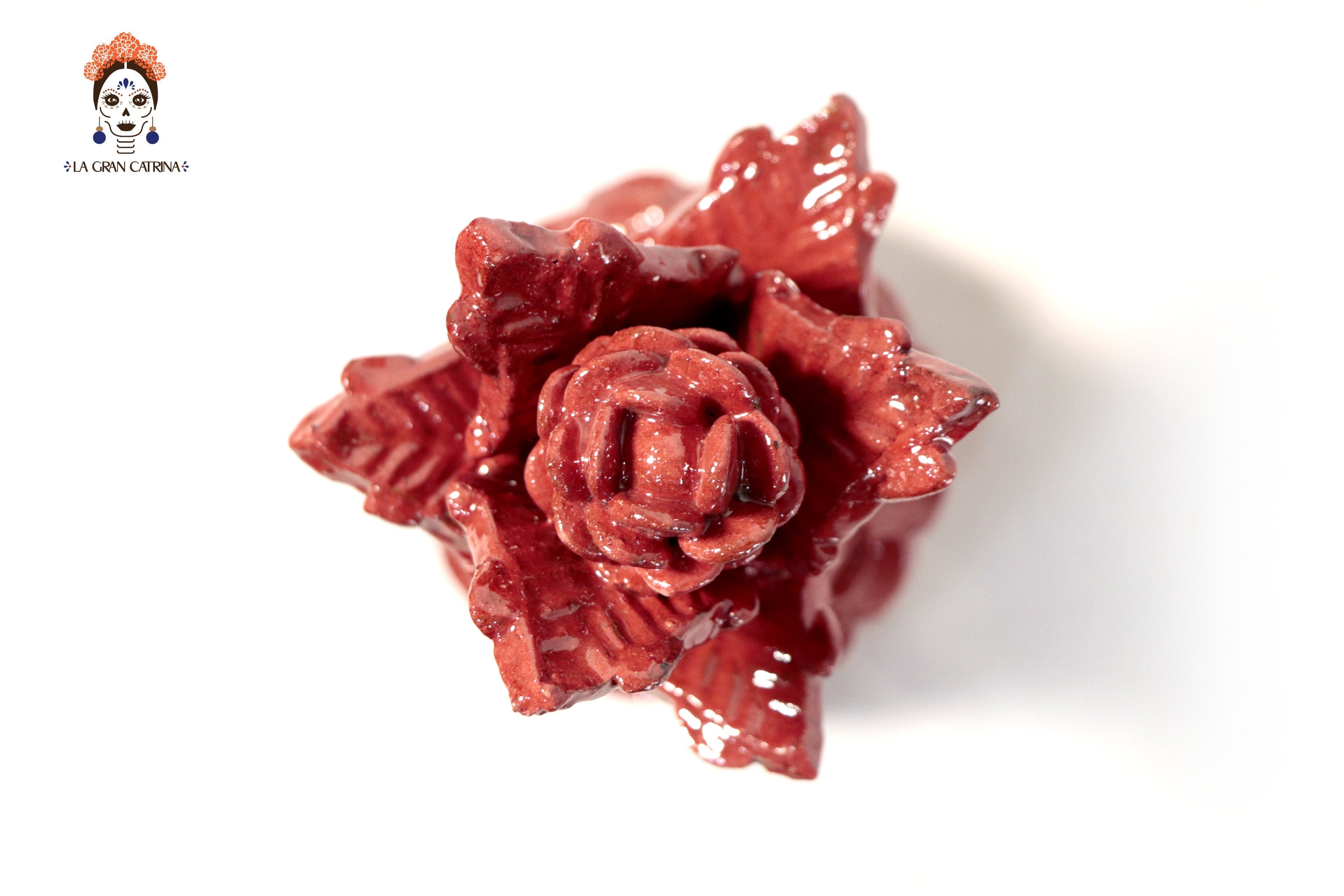 Red Pineapple with Petals Glazed Clay - 7.7 in. - Made to Order Juan Gtz