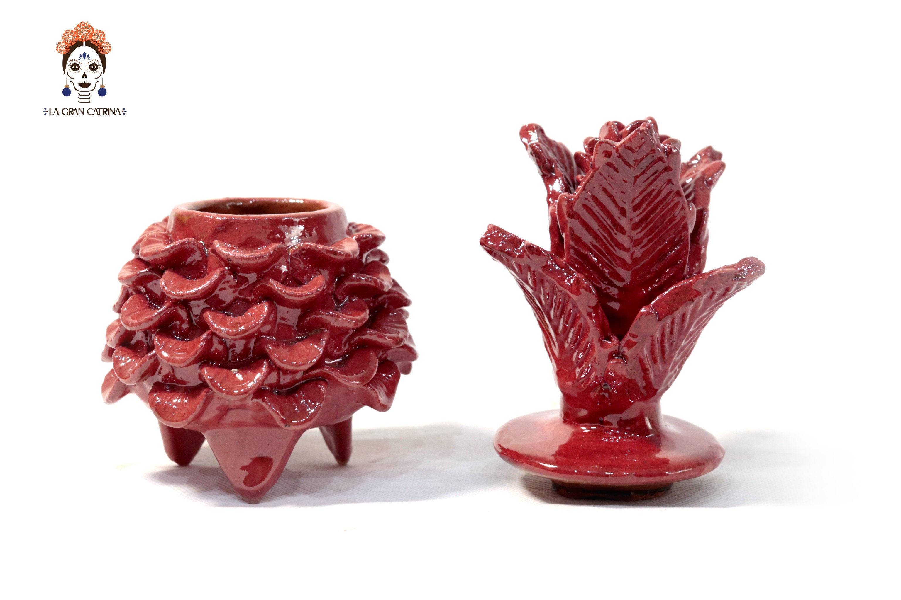 Red Pineapple with Petals Glazed Clay - 7.7 in. - Made to Order Juan Gtz