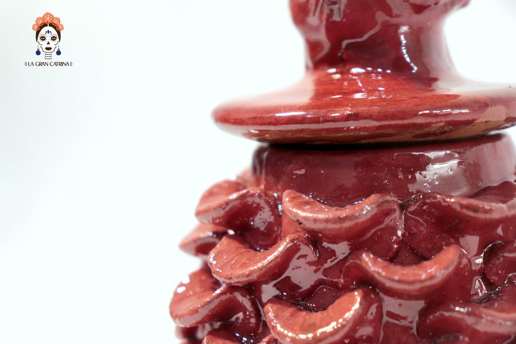 Red Pineapple with Petals Glazed Clay - 7.7 in. - Made to Order Juan Gtz