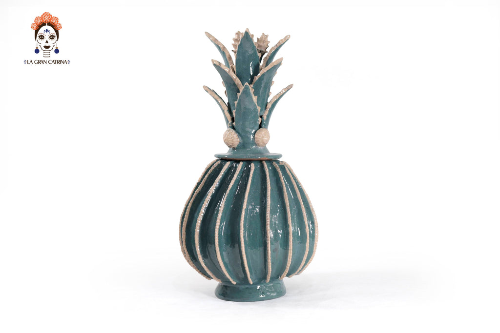 Barrel Cactus Pineapple turquoise with Beige - 19.6 in. - Made to Order 3+ Pcs. Juan Gtz