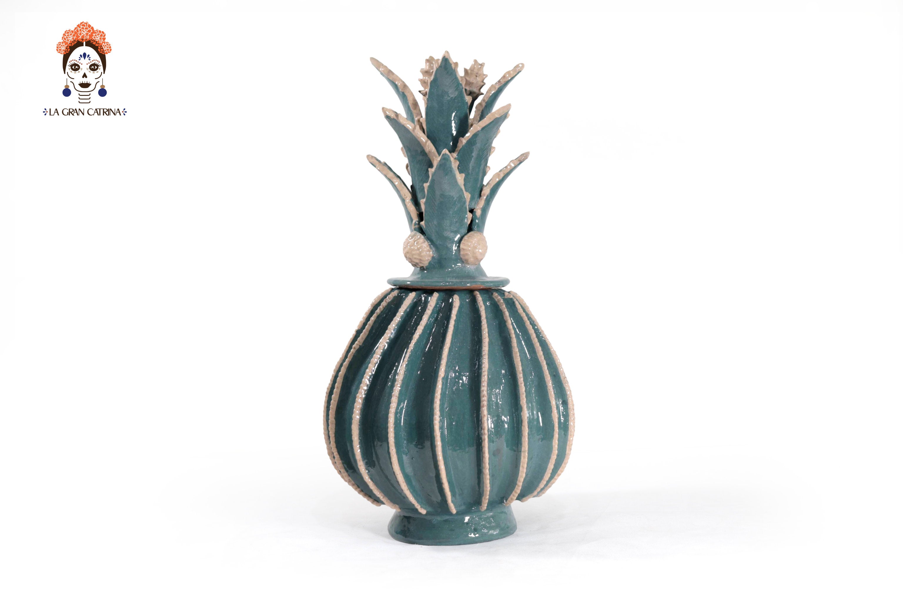 Barrel Cactus Pineapple turquoise with Beige - 19.6 in. - Made to Order 3+ Pcs. Juan Gtz