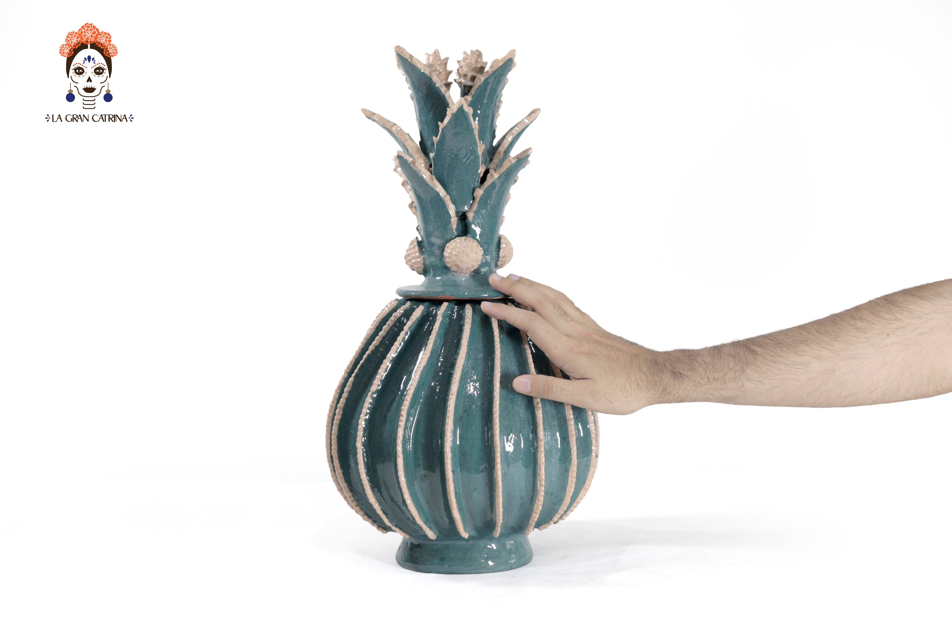 Barrel Cactus Pineapple turquoise with Beige - 19.6 in. - Made to Order 3+ Pcs. Juan Gtz