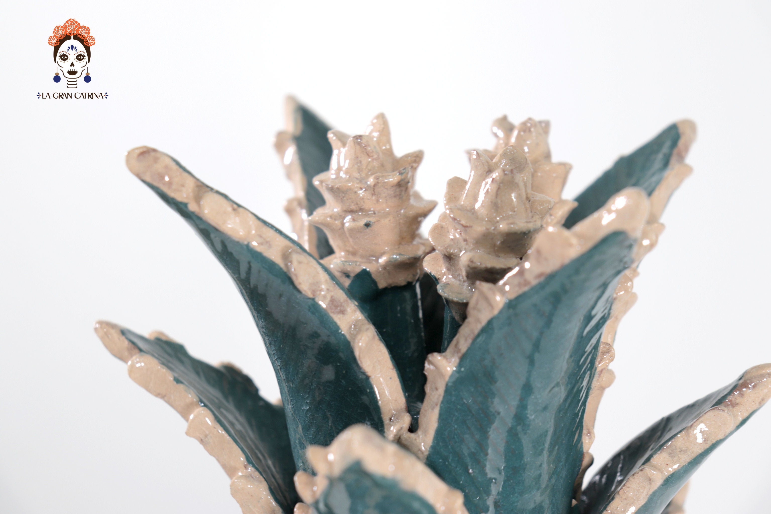 Barrel Cactus Pineapple turquoise with Beige - 19.6 in. - Made to Order 3+ Pcs. Juan Gtz