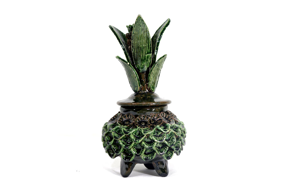 Michoacán Clay Pineapple - Green and brown small petals and flowers - 11.4 in. - Made to Order 10+ pieces Chema SJG
