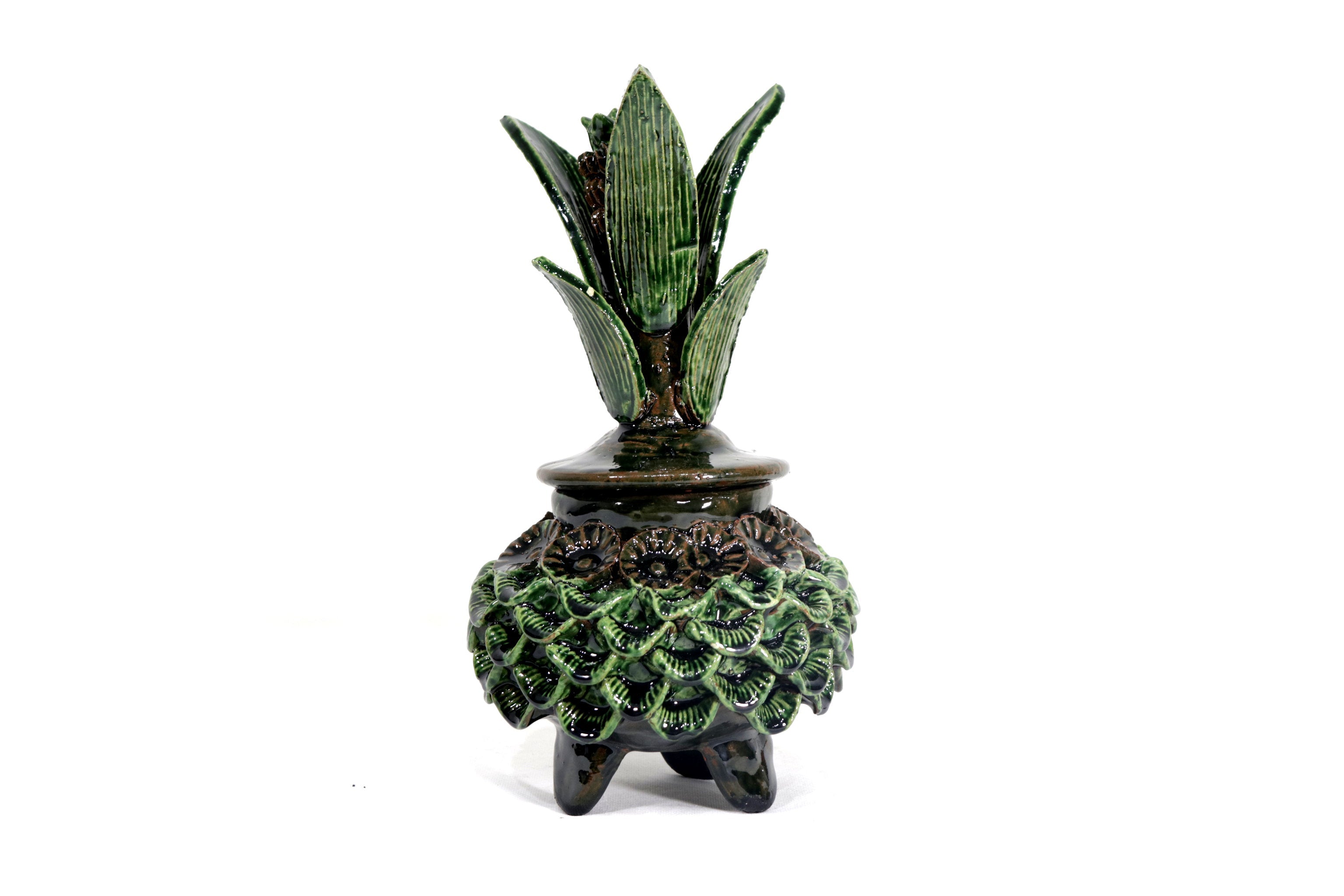Michoacán Clay Pineapple - Green and brown small petals and flowers - 11.4 in. - Made to Order 10+ pieces Chema SJG