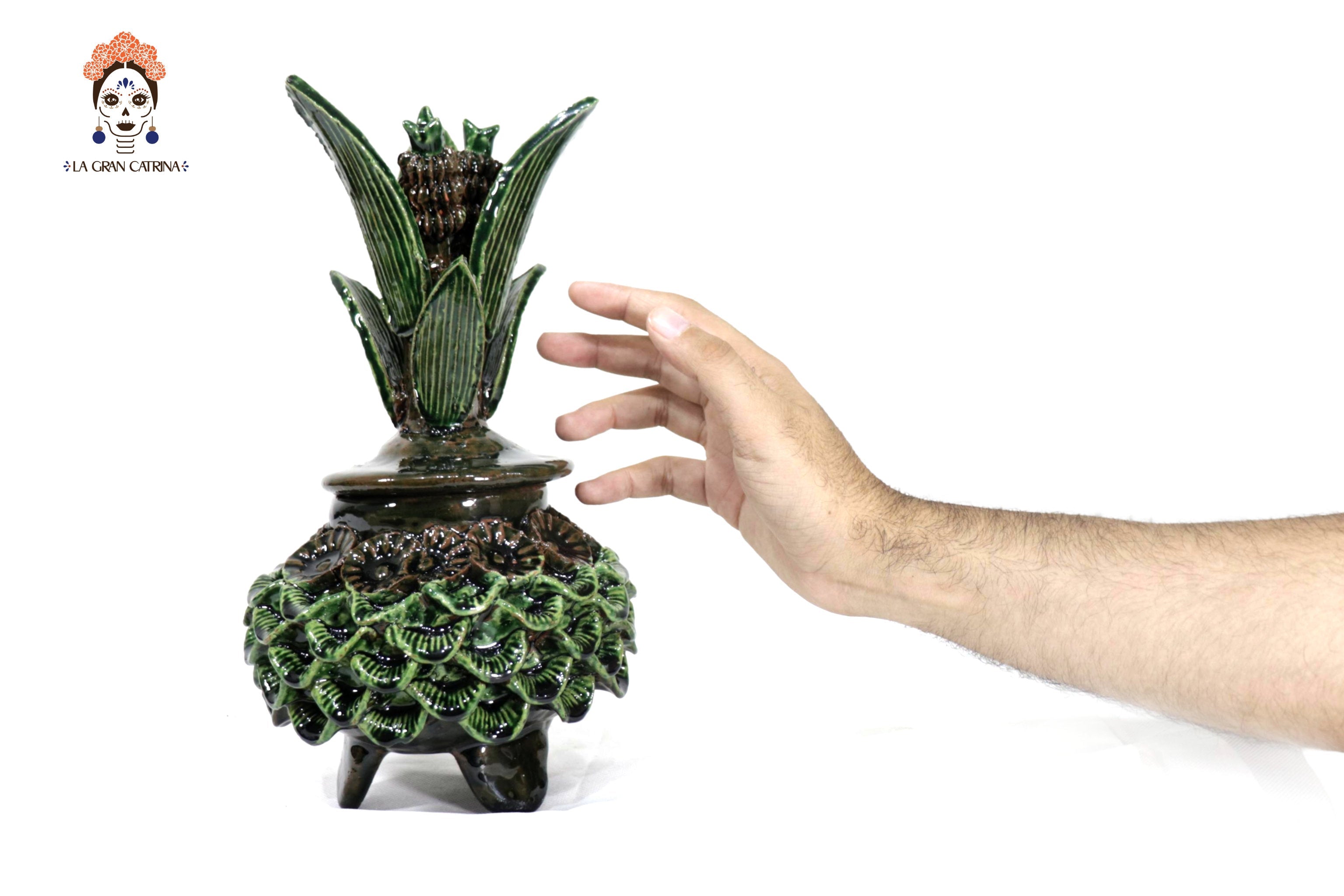 Michoacán Clay Pineapple - Green and brown small petals and flowers - 11.4 in. - Made to Order 10+ pieces Chema SJG