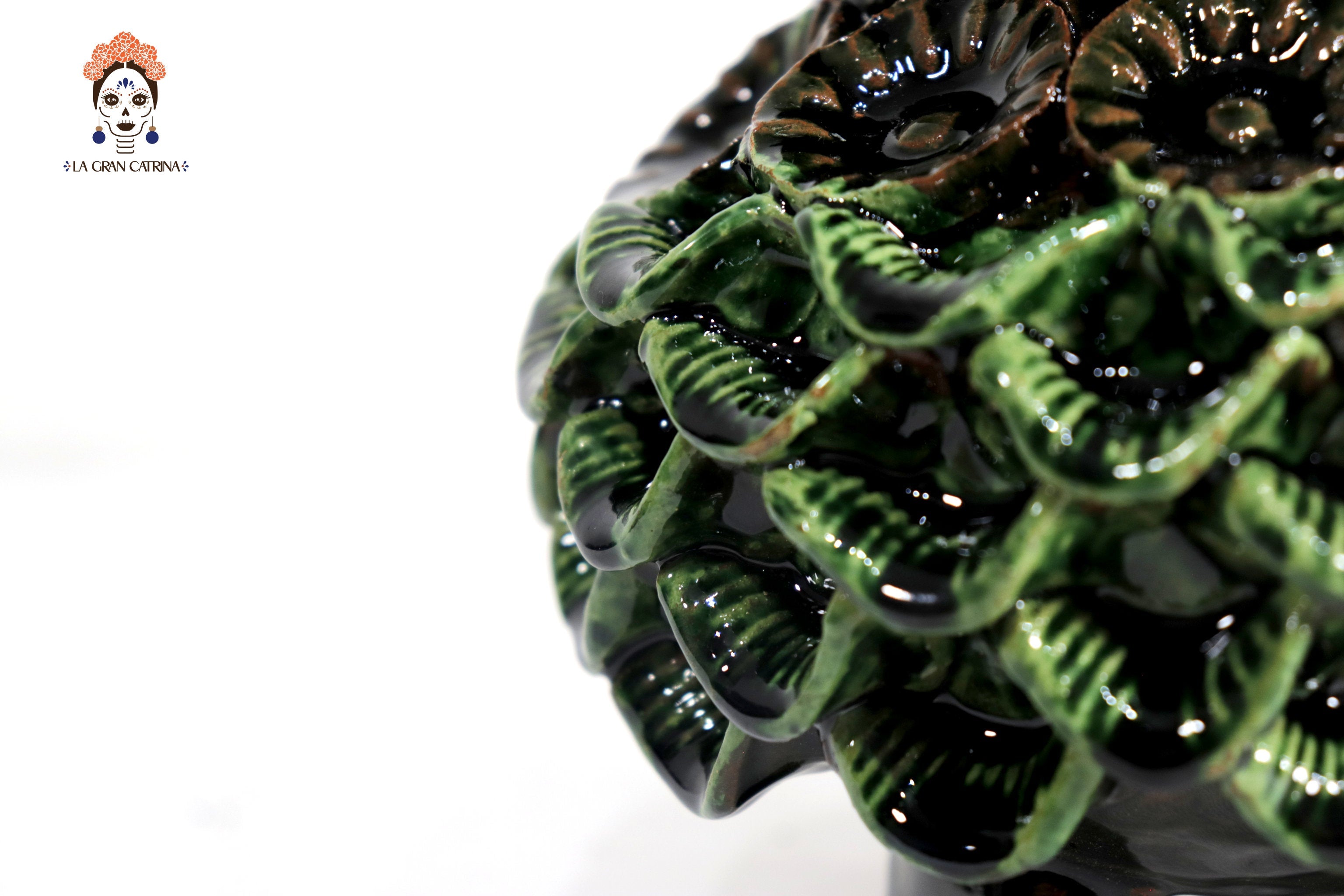 Michoacán Clay Pineapple - Green and brown small petals and flowers - 11.4 in. - Made to Order 10+ pieces Chema SJG