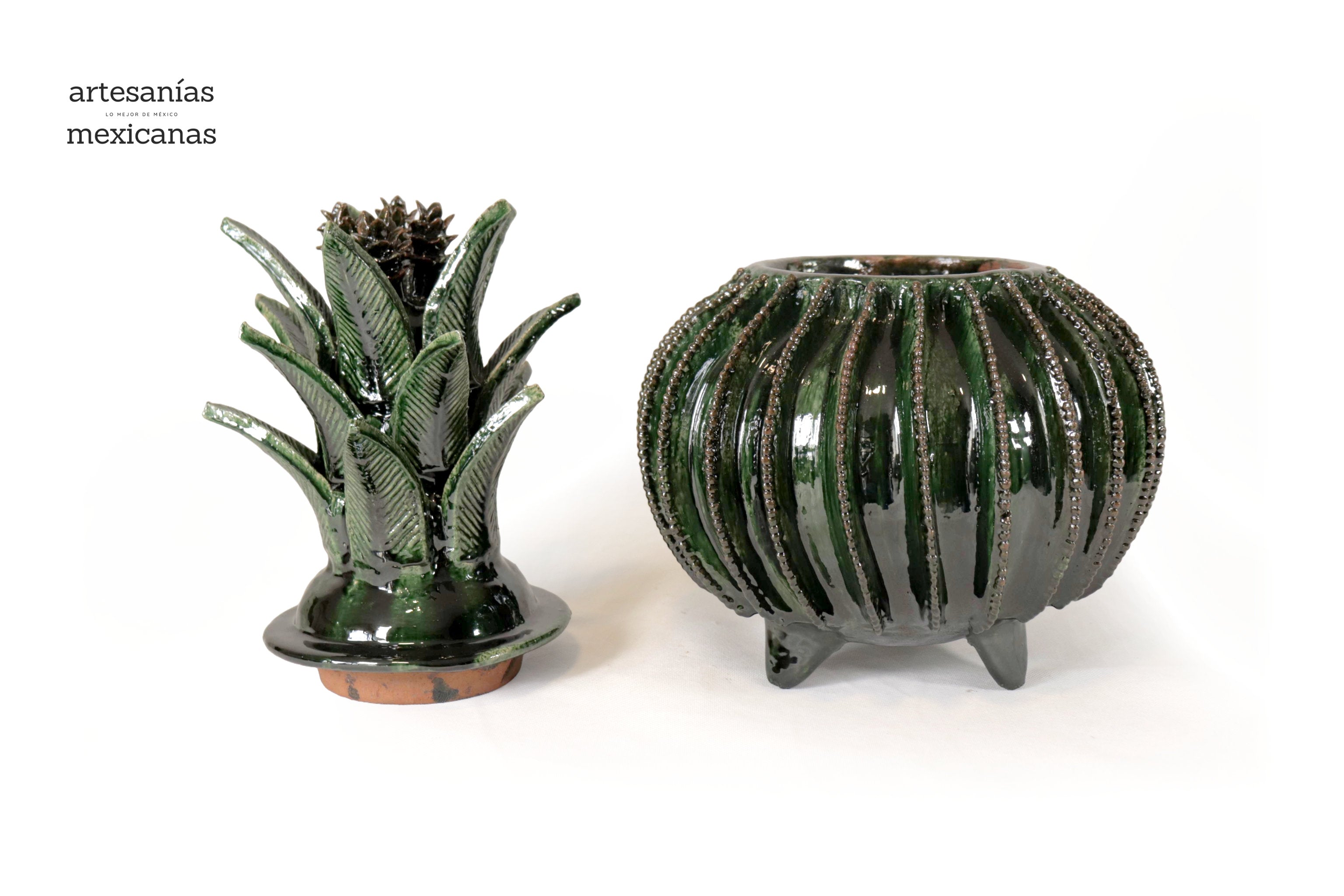 Michoacán Clay Pineapple - Green Barrel Cactus - 18 in. Juan Gtz