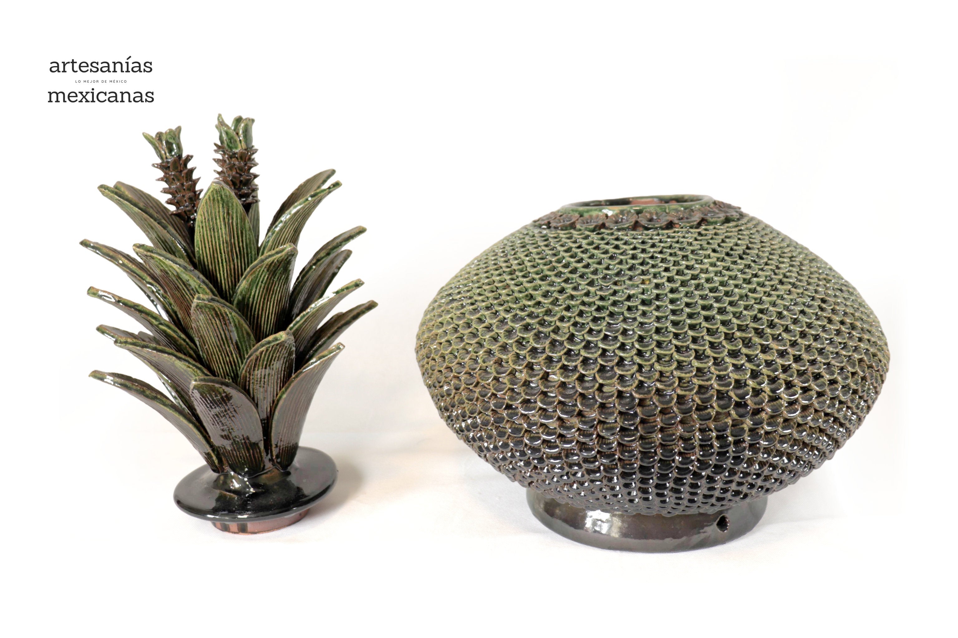 Michoacán Clay Pineapple - Saucer green - Petals finos - 24 in. - Made to Order Chema SJG