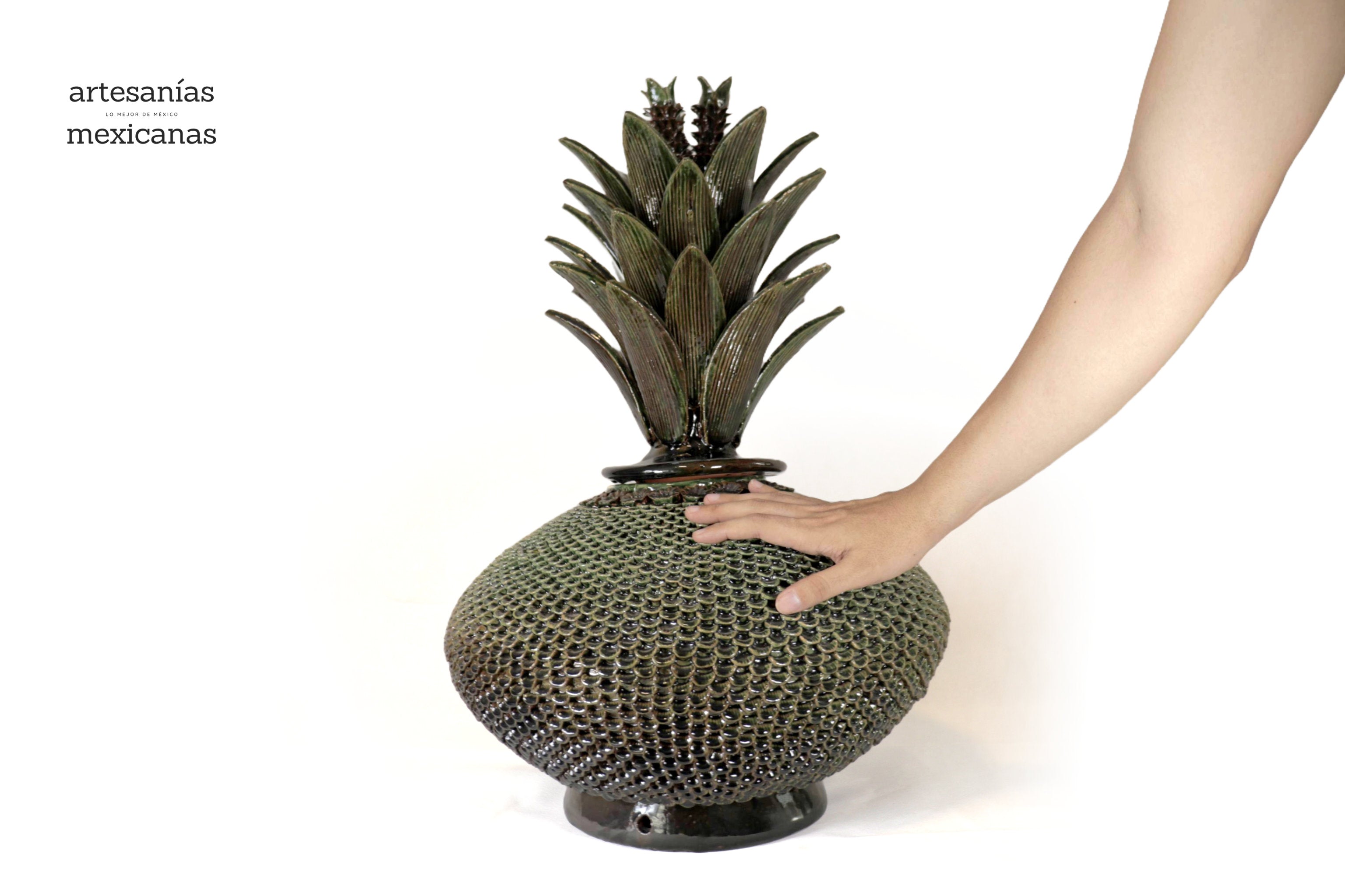Michoacán Clay Pineapple - Saucer green - Petals finos - 24 in. - Made to Order Chema SJG
