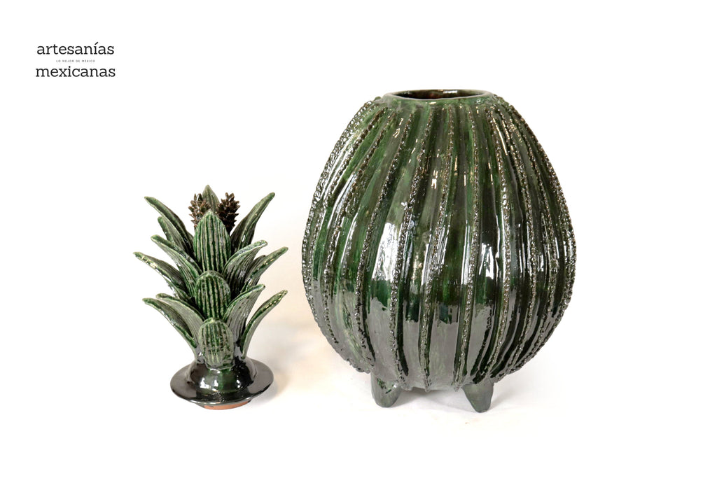 Michoacán Clay Pineapple - 26 in. - Green Barrel Cactus Juan Gtz