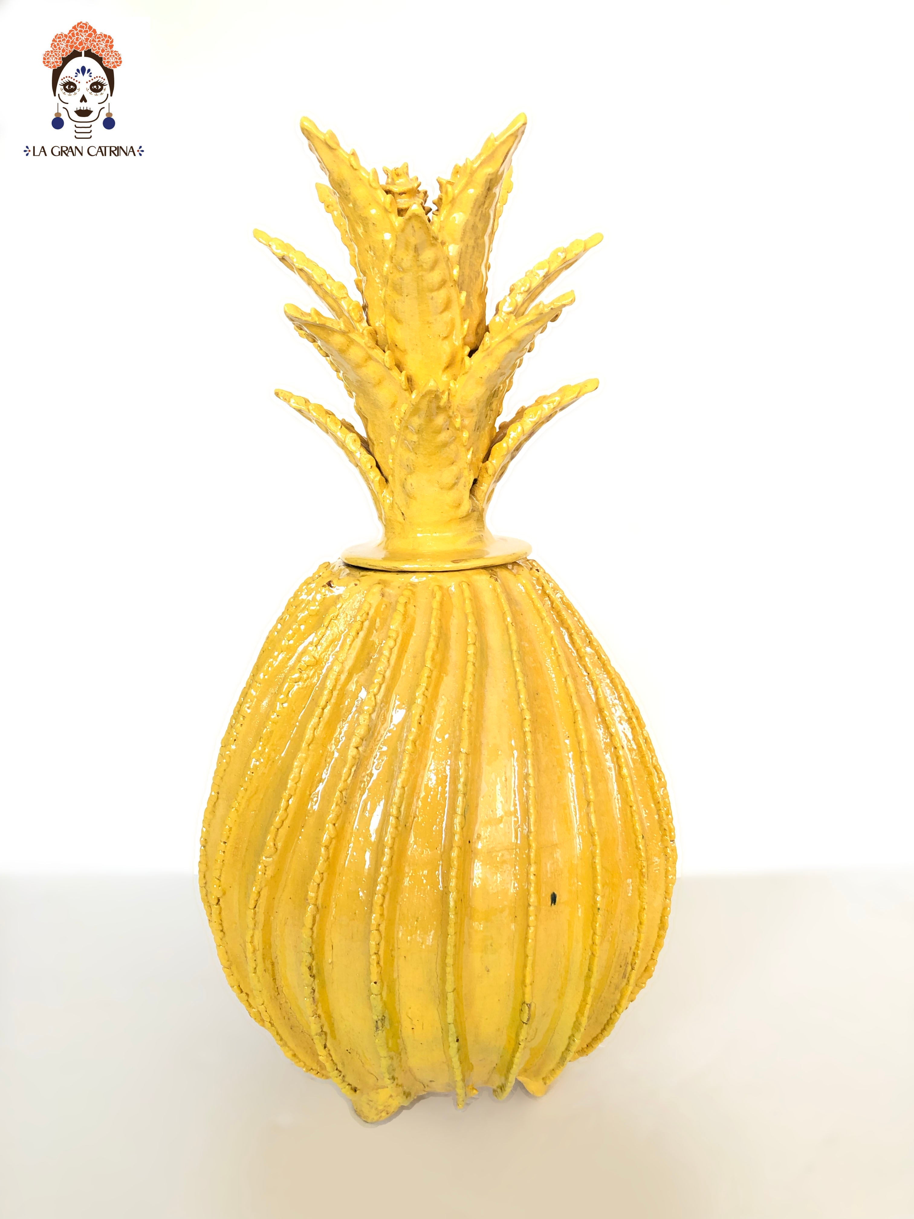 Michoacán Clay Pineapple - Yellow barrel cactus - 26 in. - Made to Order Juan Gtz