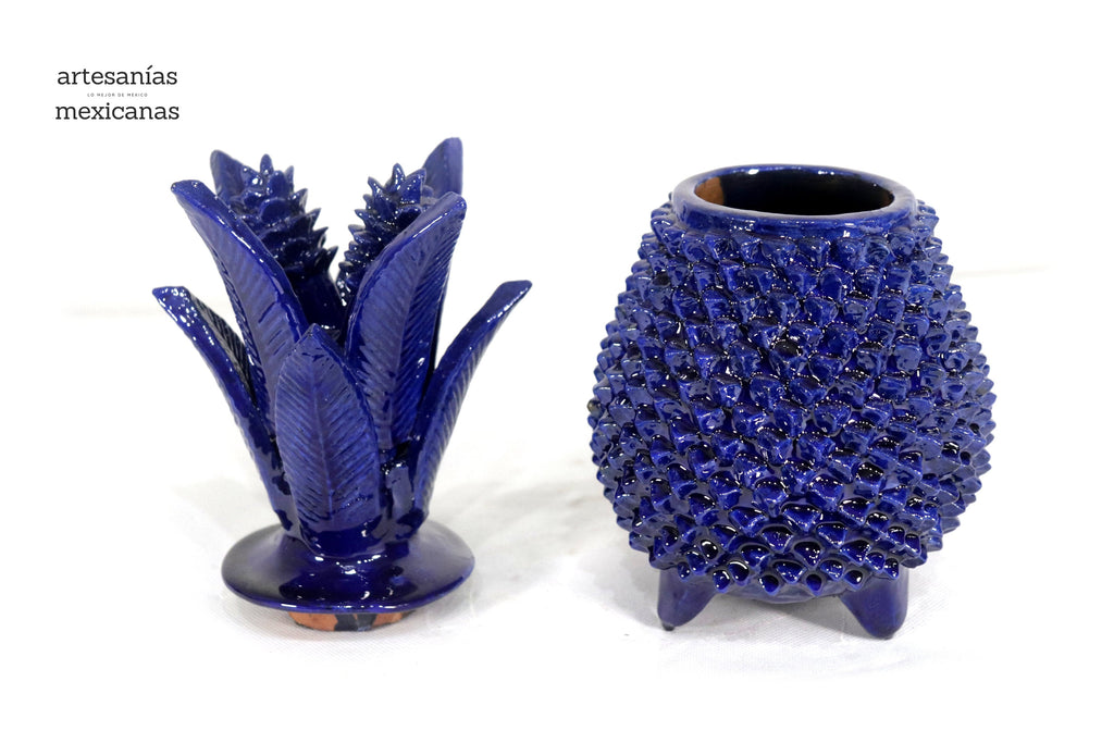 Michoacán Clay Pineapple - Spikes Blue - 11 in. Chema SJG