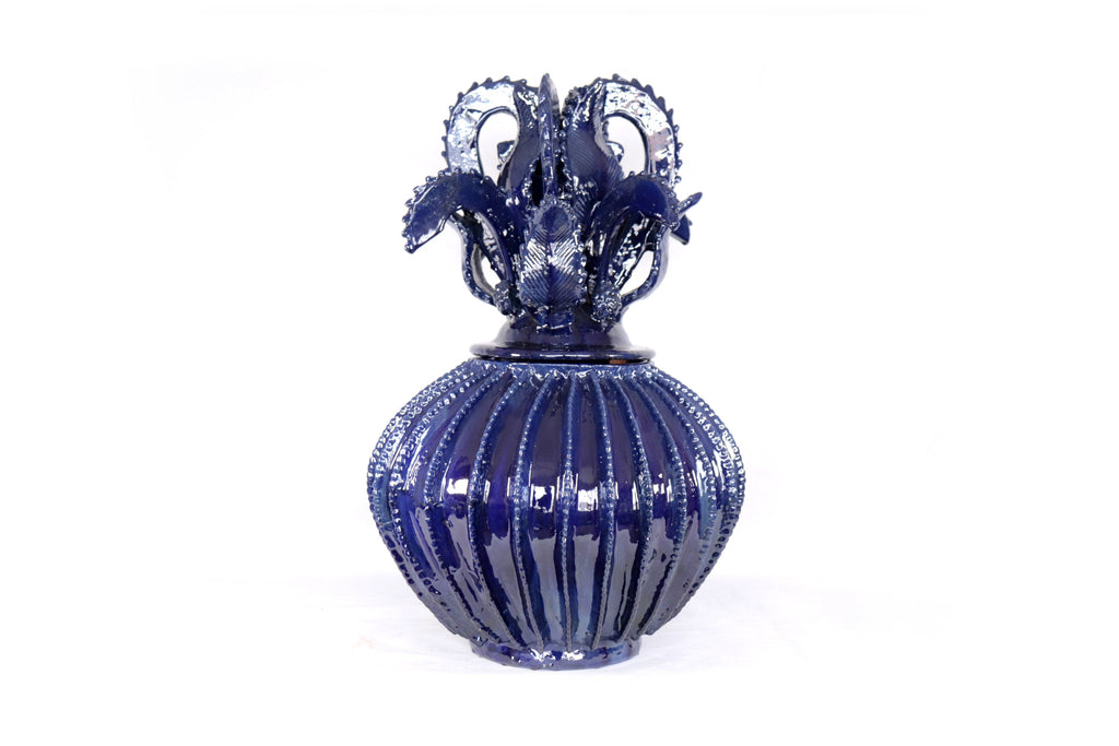 Michoacán Clay Pineapple - Fine Piece with Cross Lid - 23 in. - Blue Juan Gtz