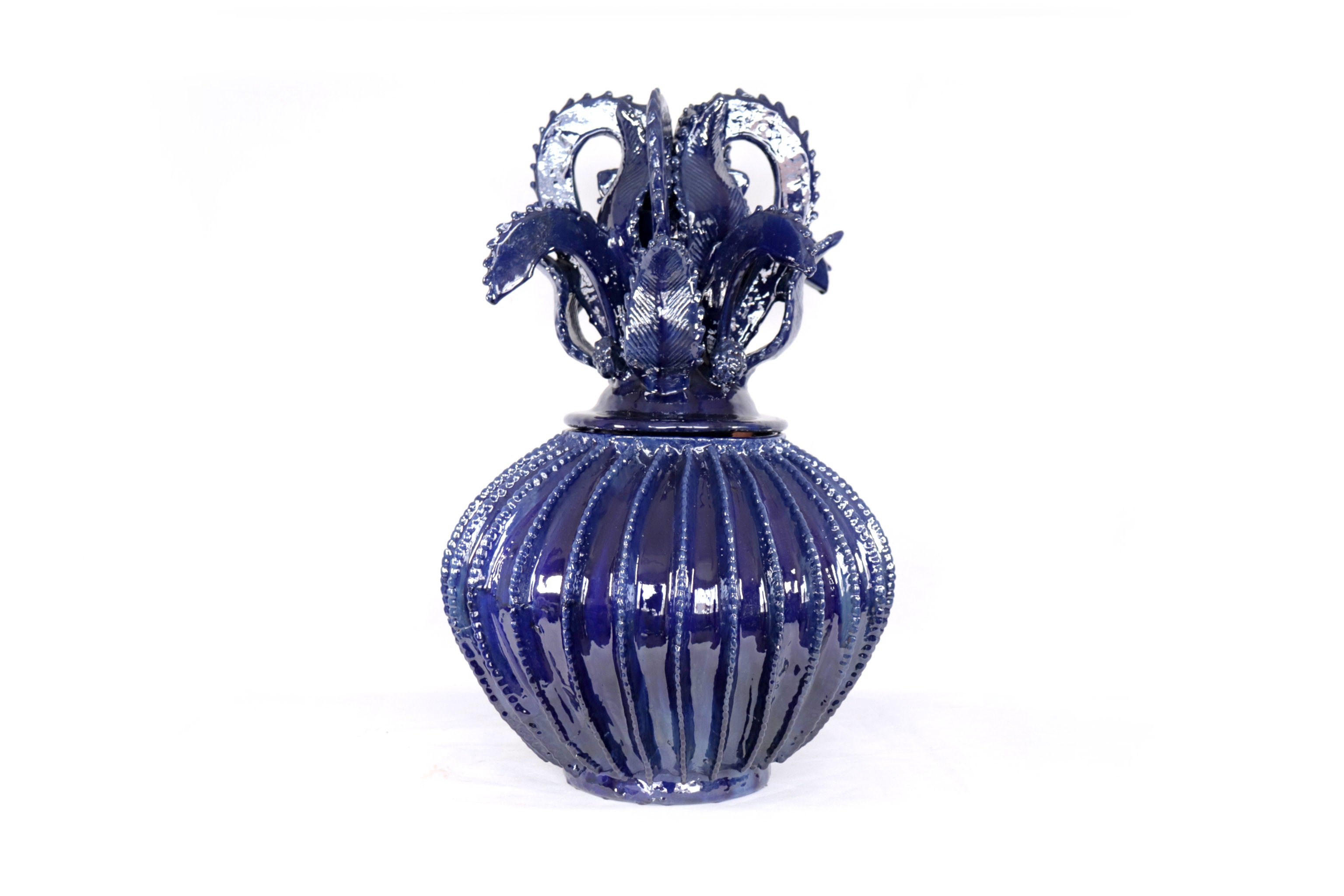 Michoacán Clay Pineapple - Fine Piece with Cross Lid - 23 in. - Blue Juan Gtz