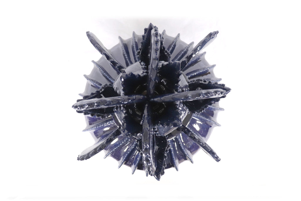 Michoacán Clay Pineapple - Fine Piece with Cross Lid - 23 in. - Blue Juan Gtz