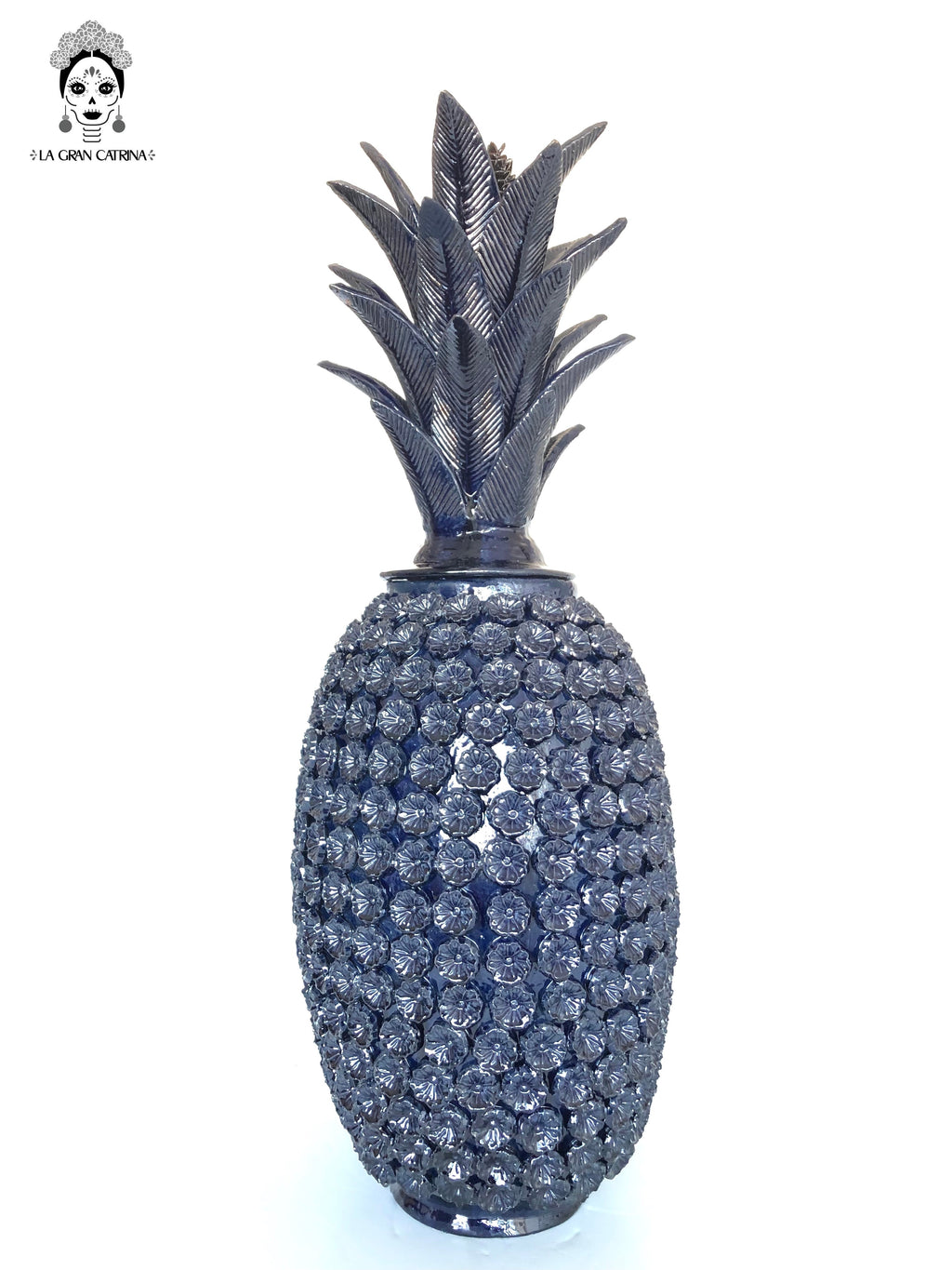 Michoacán Clay Pineapple - Blue with Flowers - 35 in. Juan Gtz