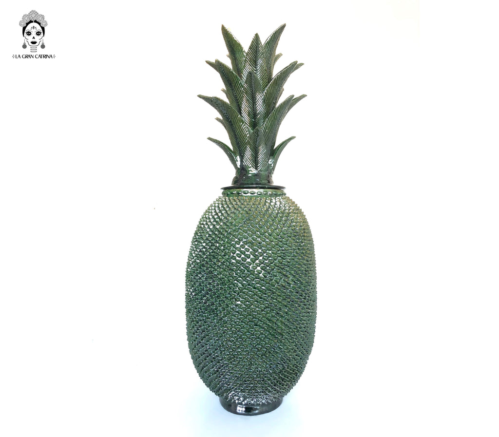 Michoacán Clay Pineapple - Green Spikes - 35 in. - in. Production Juan Gtz