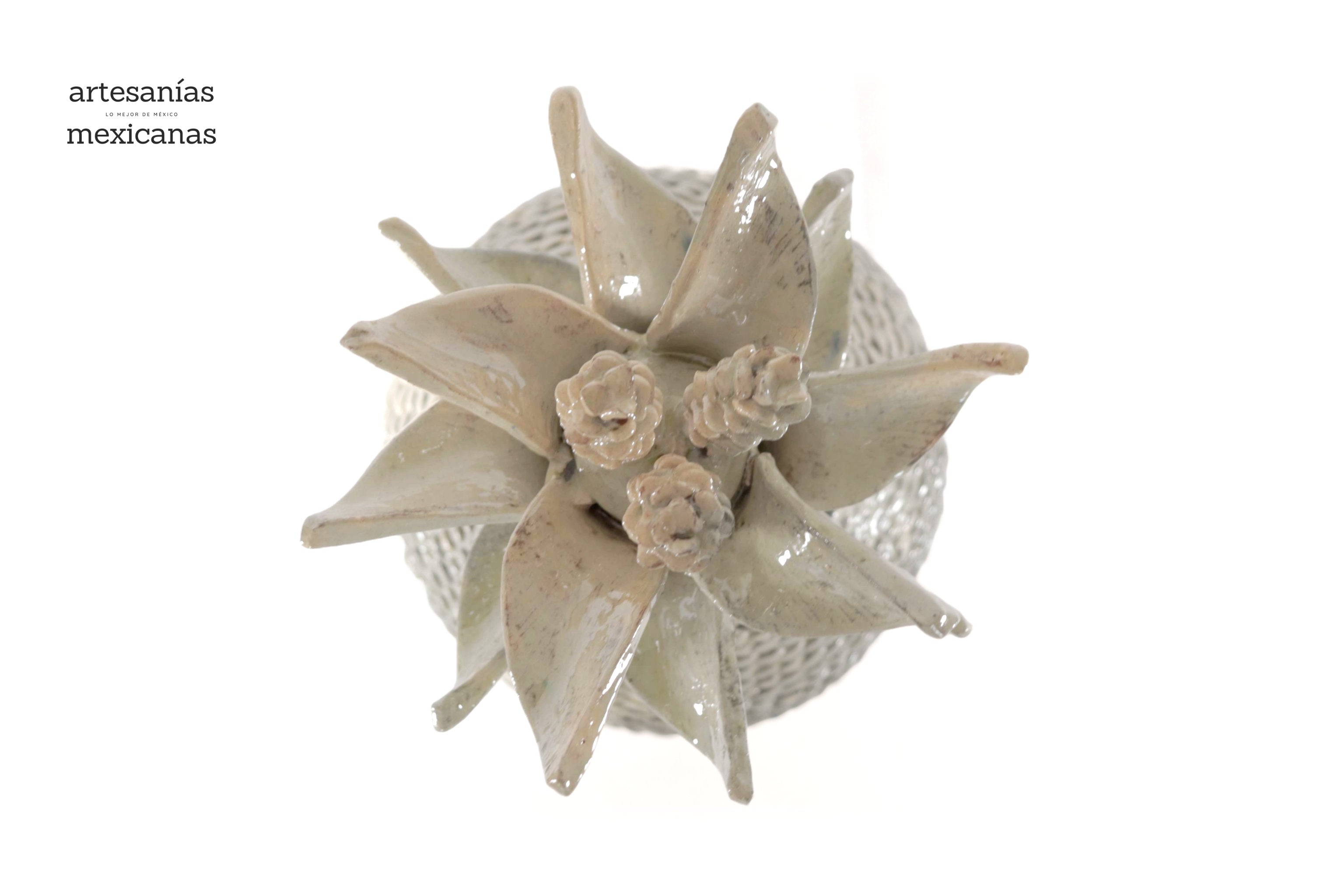 Beige Pineapple of tejido with Wavy Lid - 20 in. - Made to Order Juan Gtz