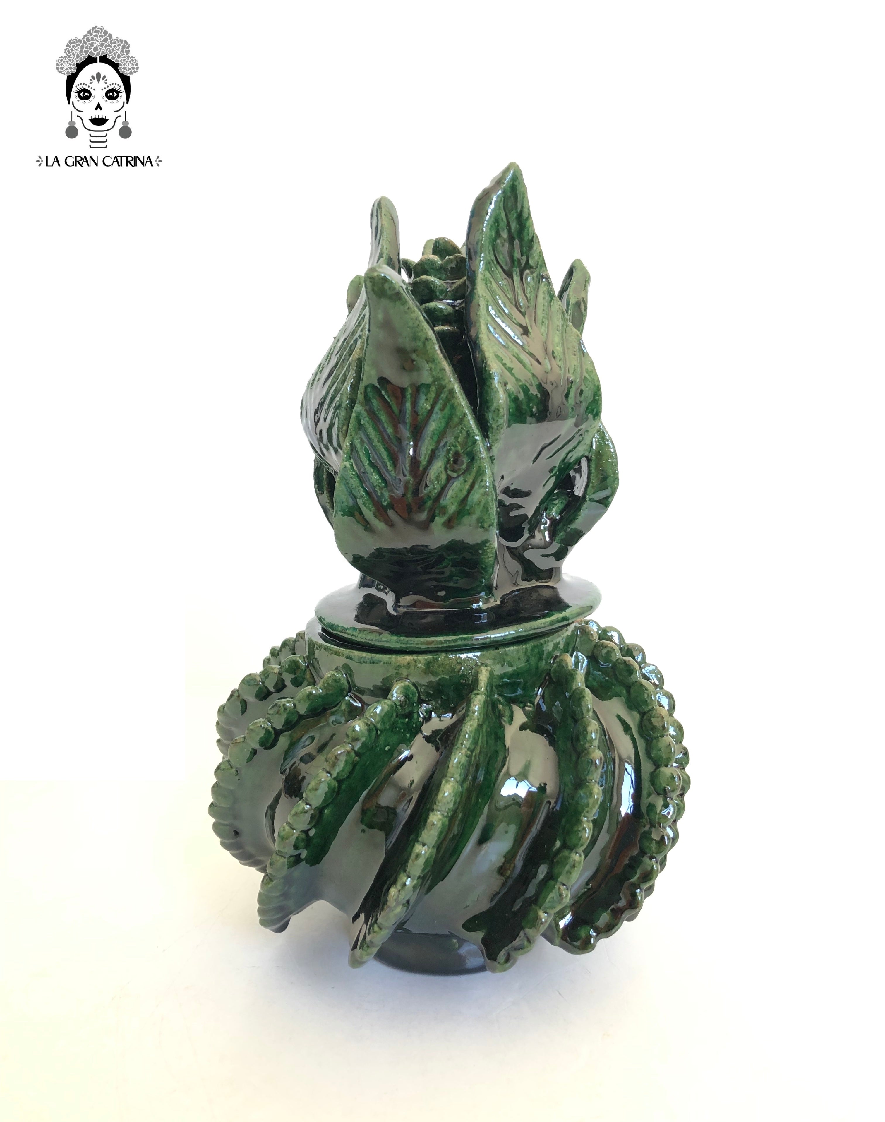 Glazed Clay Pineapple - Green Barrel Cactus - 8.5 in. - Made to Order Juan Gtz