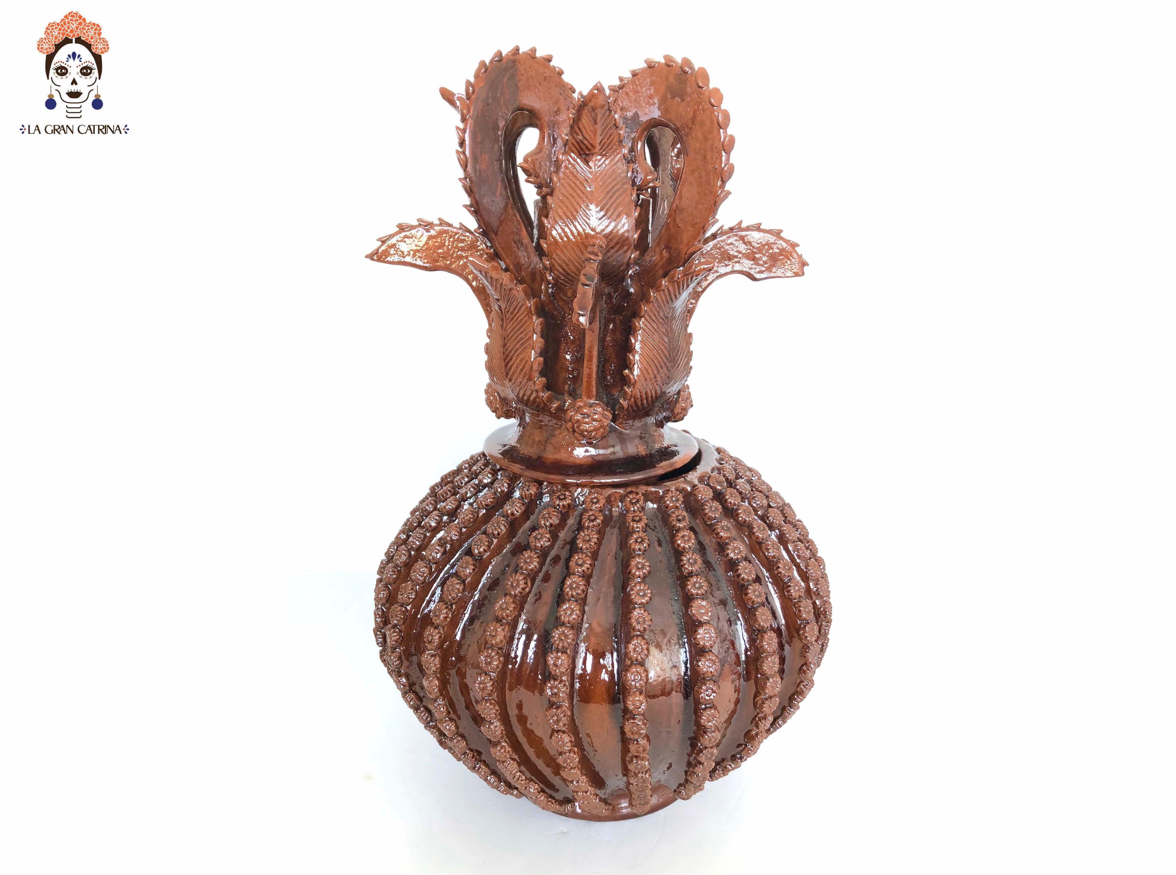 Michoacán Clay Pineapple - Fine Piece with Cross Lid - 23 in. Juan Gtz