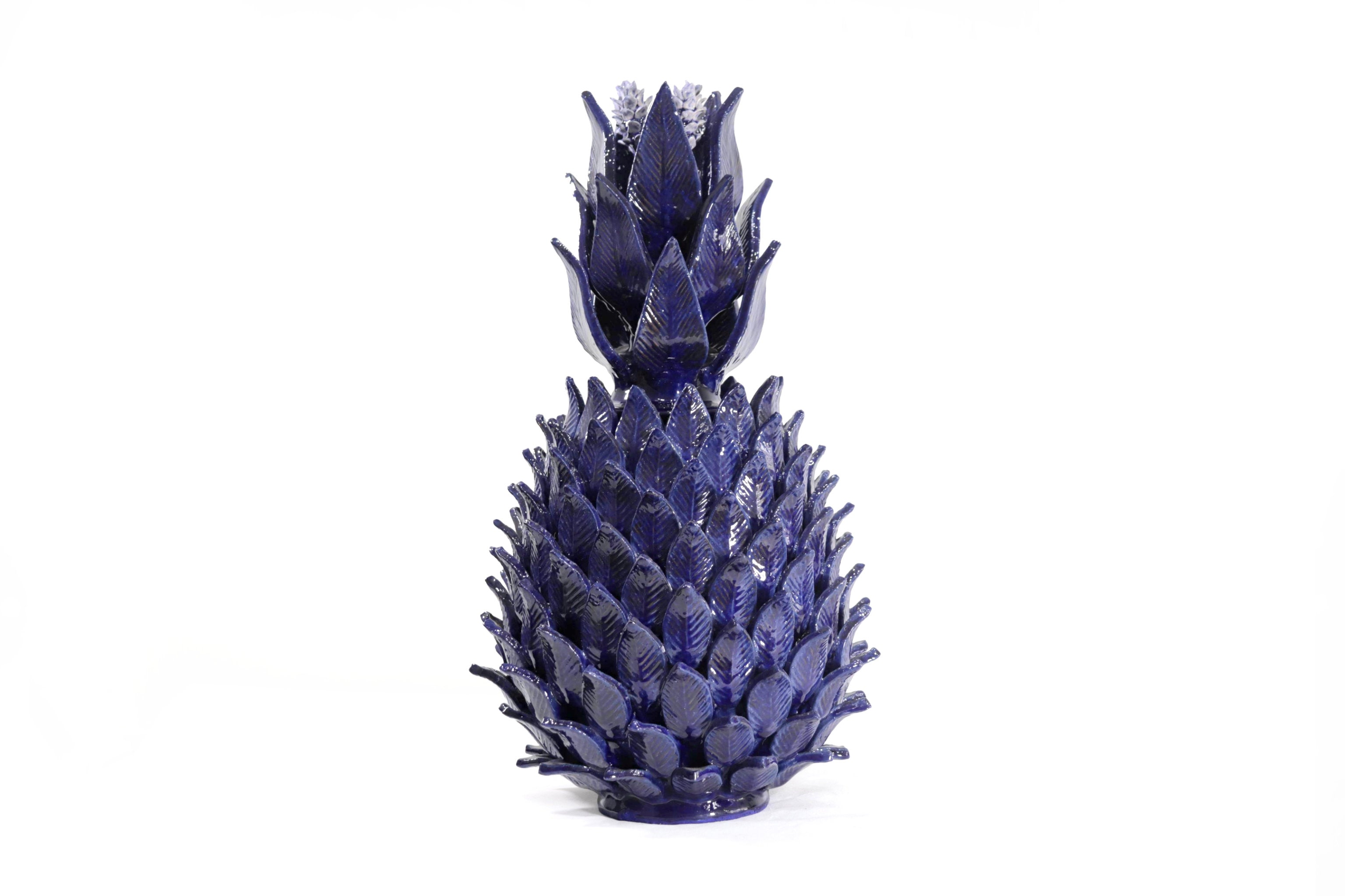 Blue Pineapple with Leaves of curved lid - 20 in. - Made to Order Juan Gtz