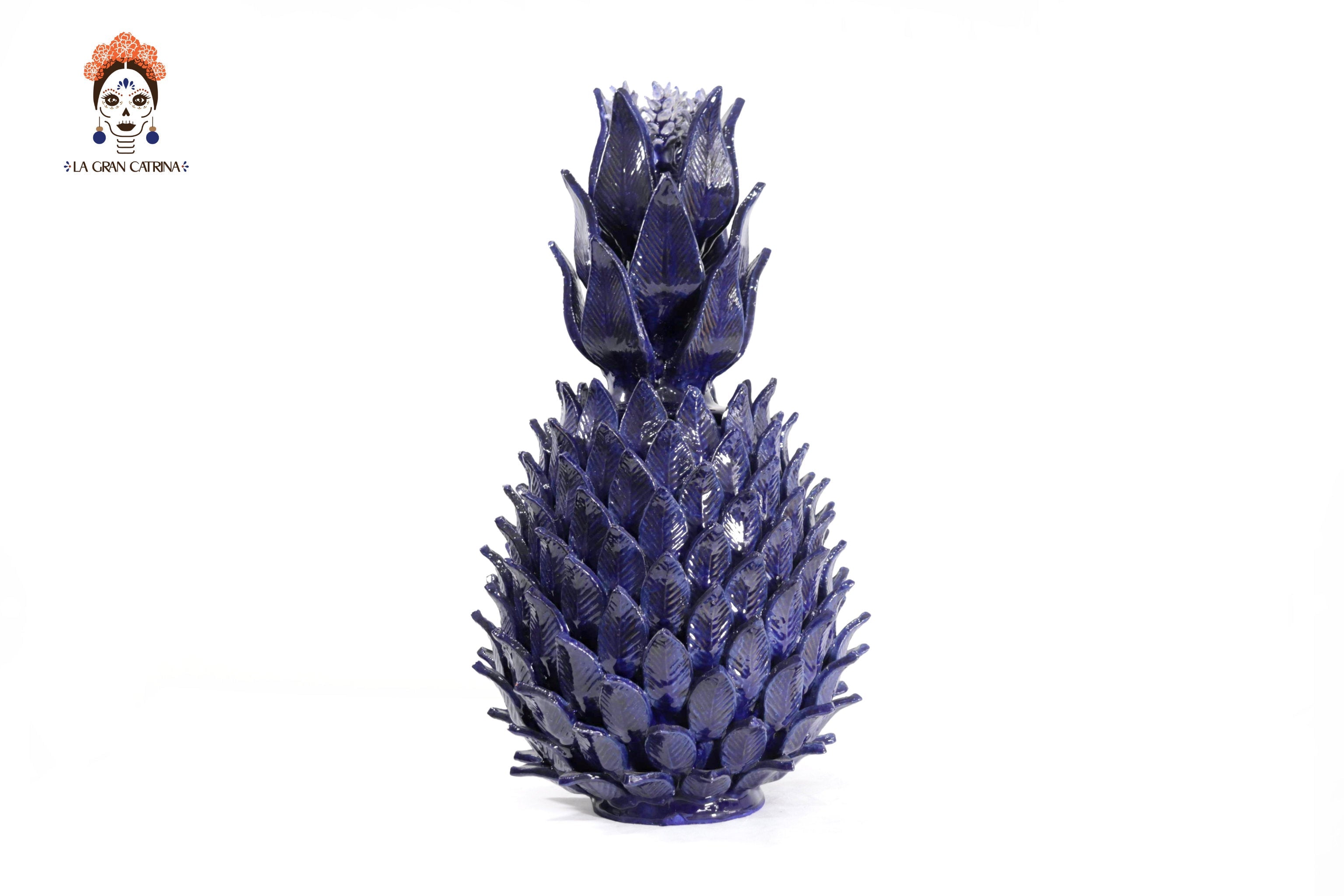 Blue Pineapple with Leaves of curved lid - 20 in. - Made to Order Juan Gtz