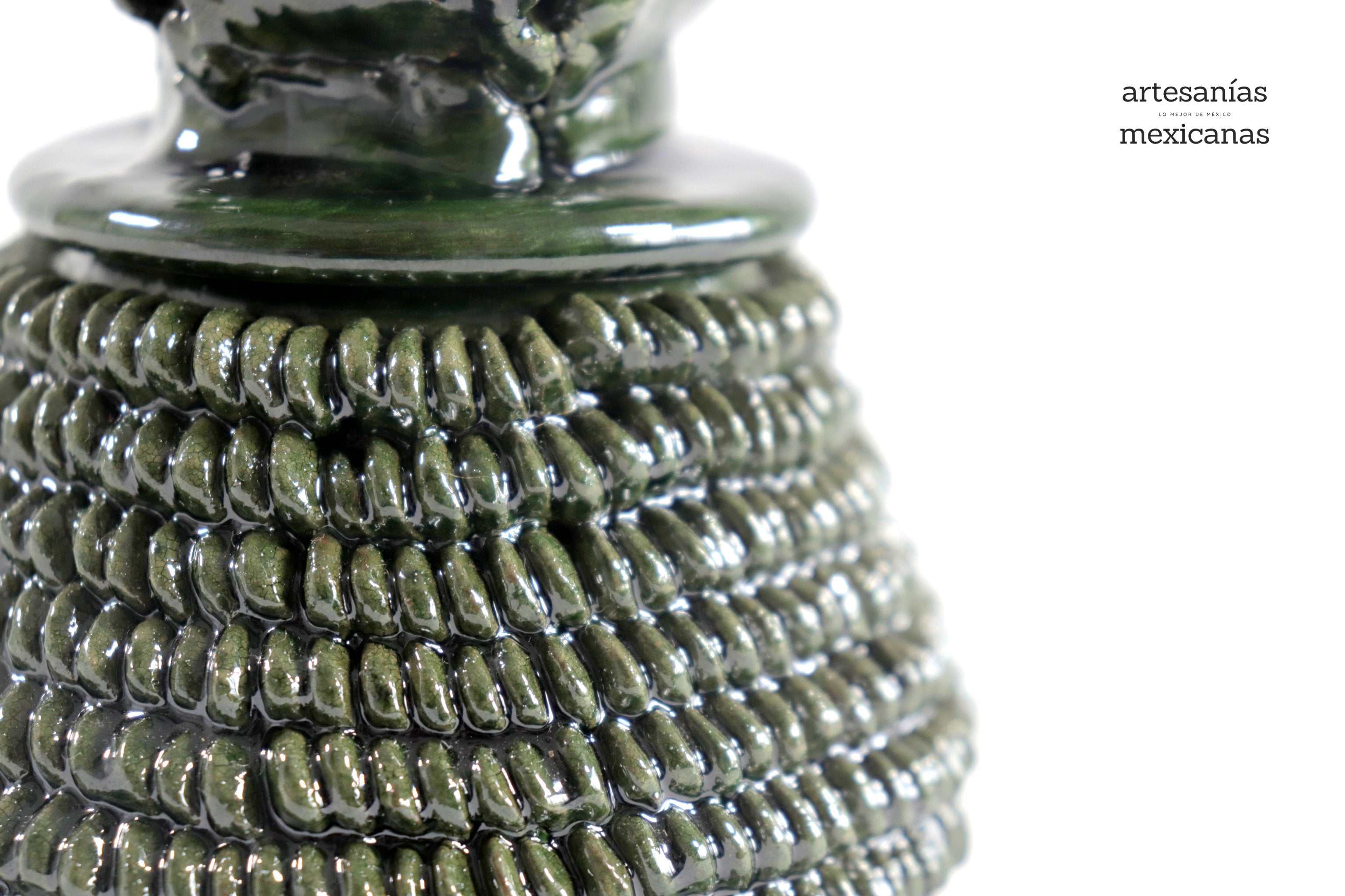 Green Pineapple of dotted glazed clay - 7 in. - Made to Order Viejitos SJG