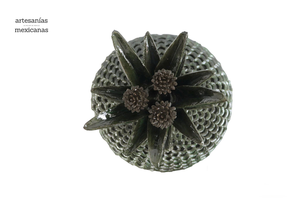 Pineapple platillo 22.8 in. petals Green glazed clay - 23 in.- Made to Order Chema SJG