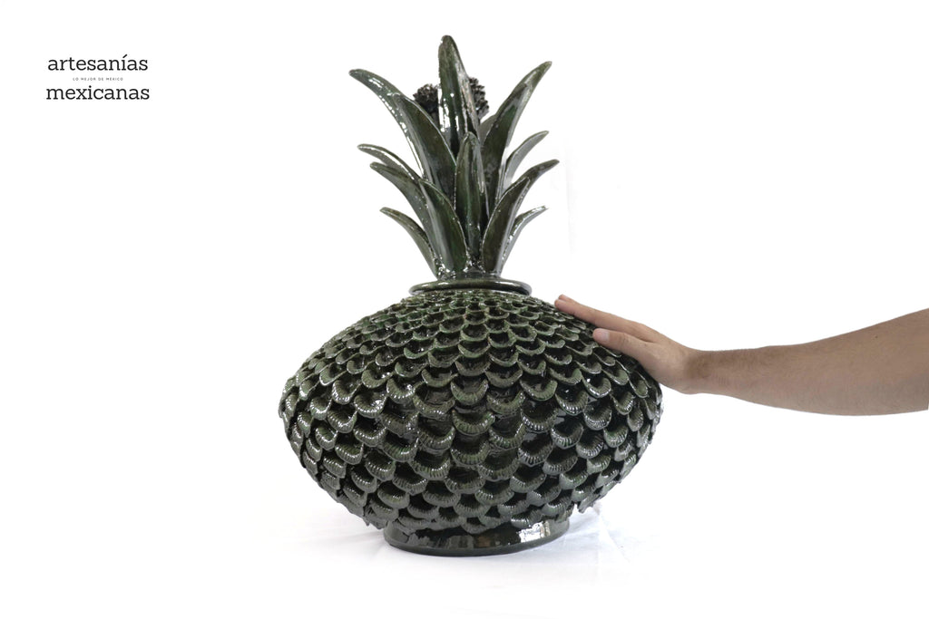 Pineapple platillo 22.8 in. petals Green glazed clay - 23 in.- Made to Order Chema SJG