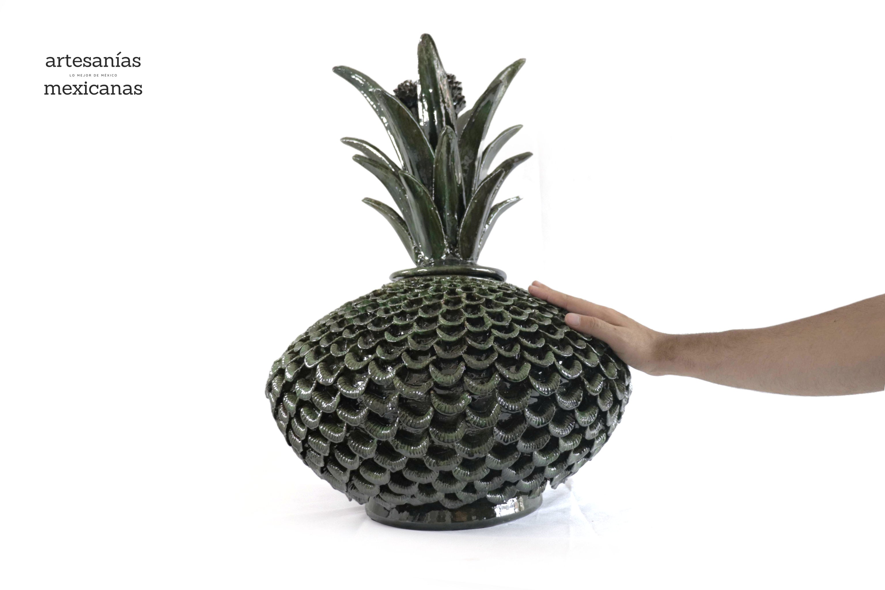 Pineapple platillo 22.8 in. petals Green glazed clay - 23 in.- Made to Order Chema SJG