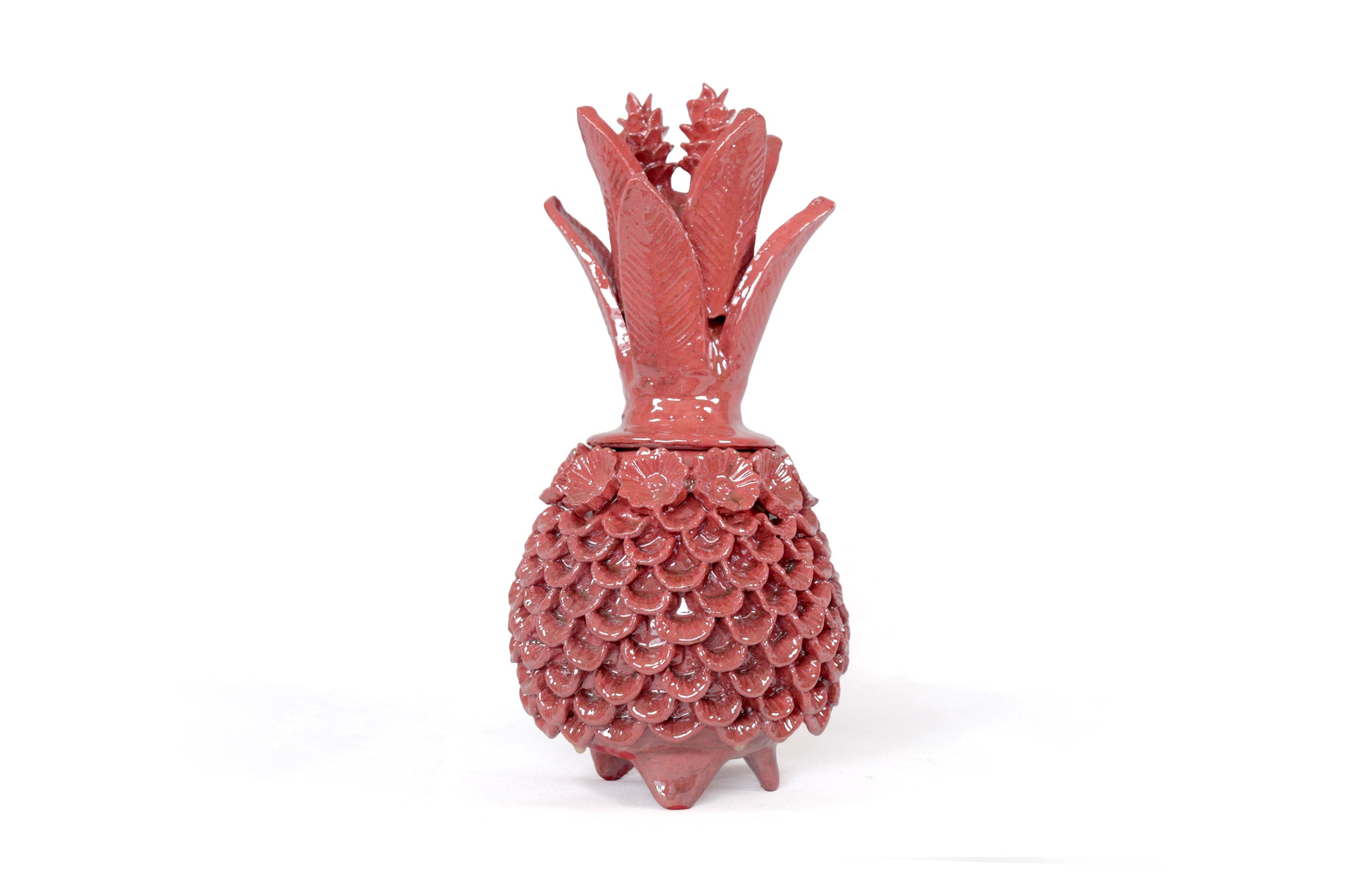 Pineapple with Petals roja Glazed Clay - 11.4 in. Juan Gtz