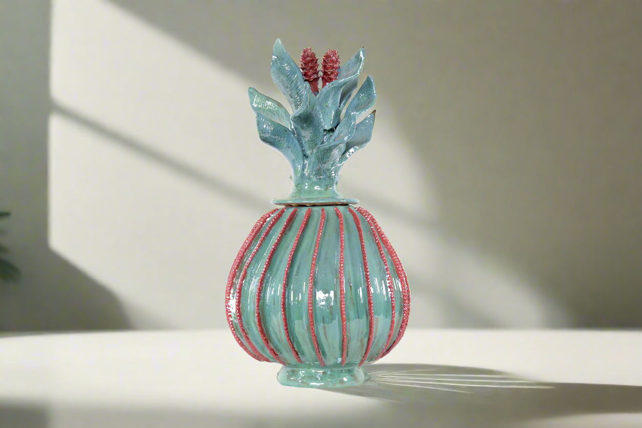 Barrel Cactus Pineapple-inspired with Wavy Lid - 18.8 in. - Made to Order Juan Gtz